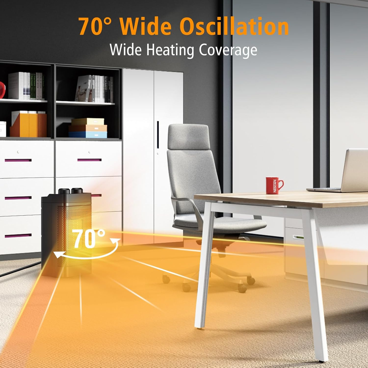 Electric Heater, Fan Heatet, Heaters for Home Low Energy Silent, 3-Mode Oscillating PTC Ceramic Electric Space Heater, Overheating & Tip-Over Protection, Space Heater for Office, Home,Bedroom (Black) image number 3