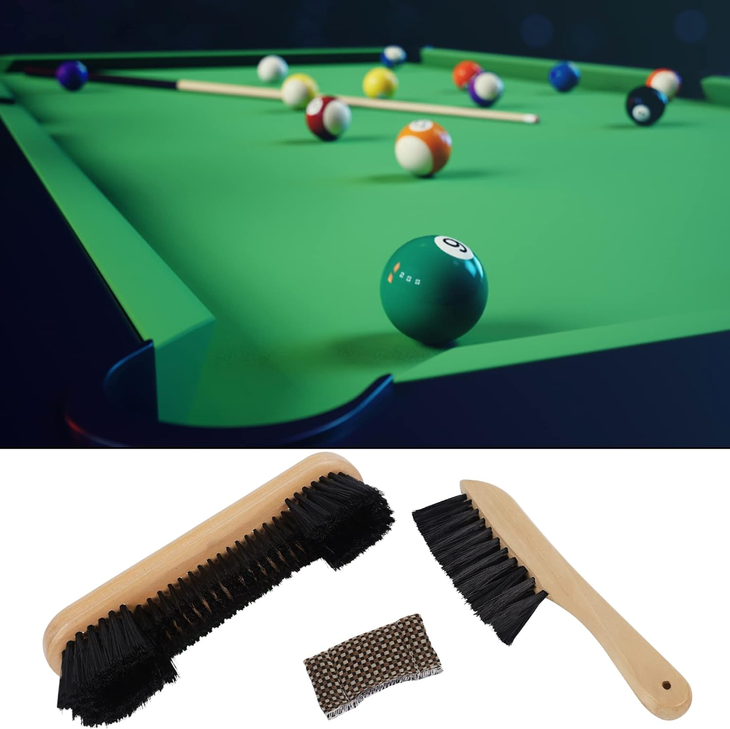 Set of 4 Pool Table Brush, Pool Table Accessories Billiards Table Brush Rail Brush, Cue Shaft Cleaner Cloth and Billiard Cue Chalk, Billiards Pool Table Cleaning Tools image number 6