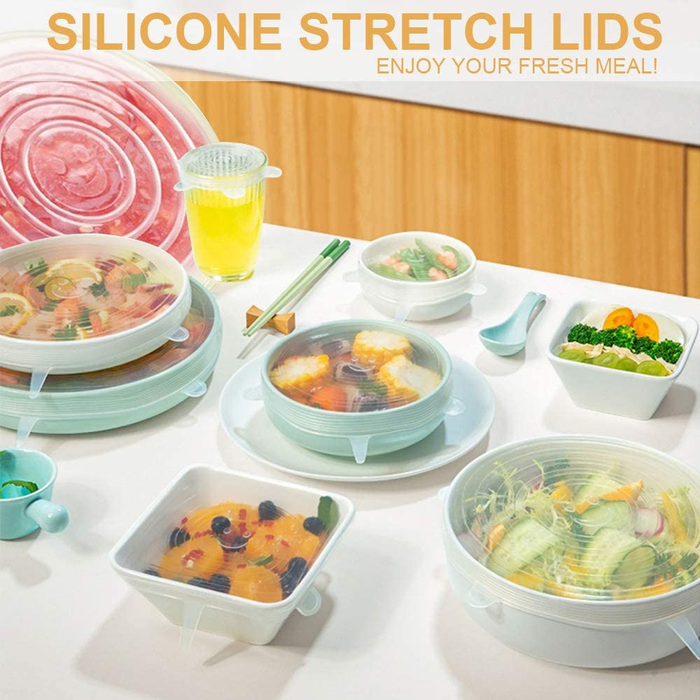 4 Pack Same Size Silicone Stretch Lids, Thicker Reusable Durable Silicone Container Cover, Expandable Food Storage Covers, Dishwasher and Freezer Safe, 5.71In(14.5Cm)