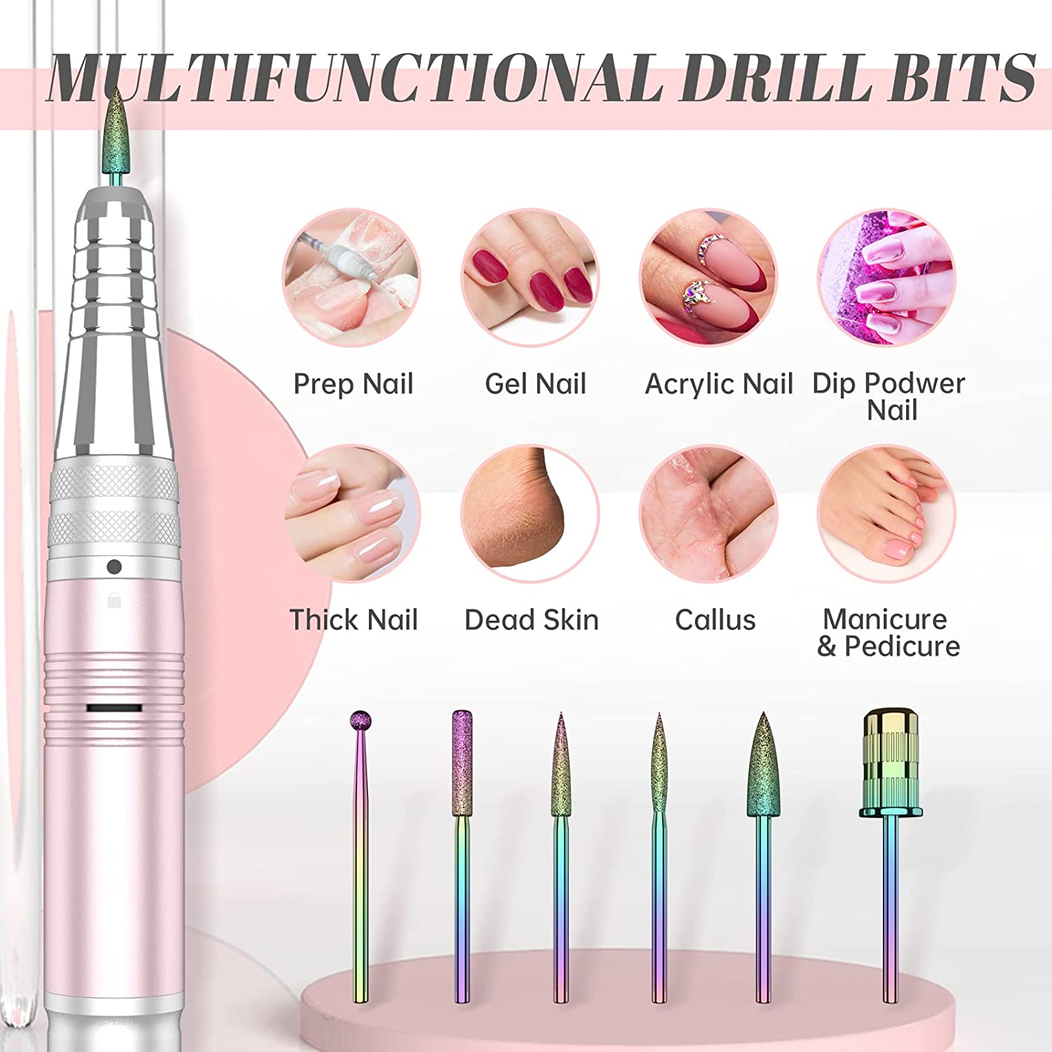 Kredioo Nail Drill Professional 35000RPM Electric Nail File for Acrylic Nails with Pause Button LED Screen for Home and Salon-Au Plug image number 5