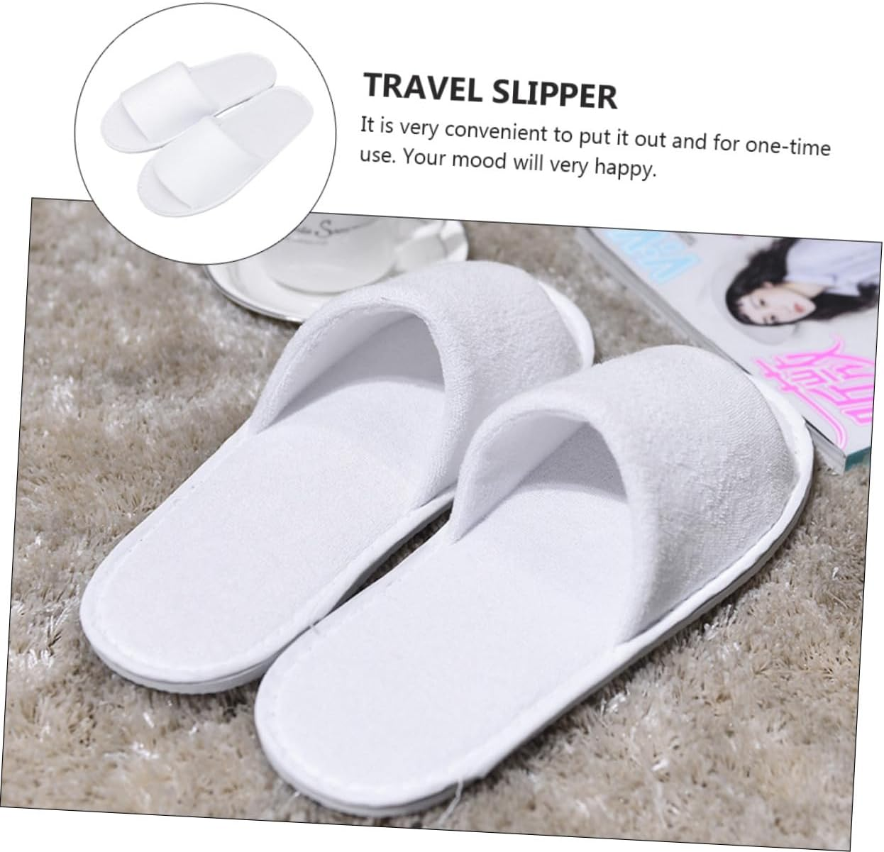 Disposable Half-Cover Spa Slippers 10 Pairs White Terry Cloth Travel Slippers for Adults One-Time Use Hotel Guest Footwear image number 3