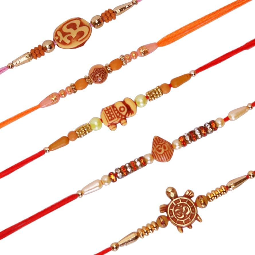 Rakhi for Brother Designer Rakhi with Colorful Beads Designer Rakhi, Indian Rakhi, Handmade Rakhi, Rakhi Bracelet Multi Design and Assorted Color Raksh Bandhan Rakhi Set of 5 image number 2