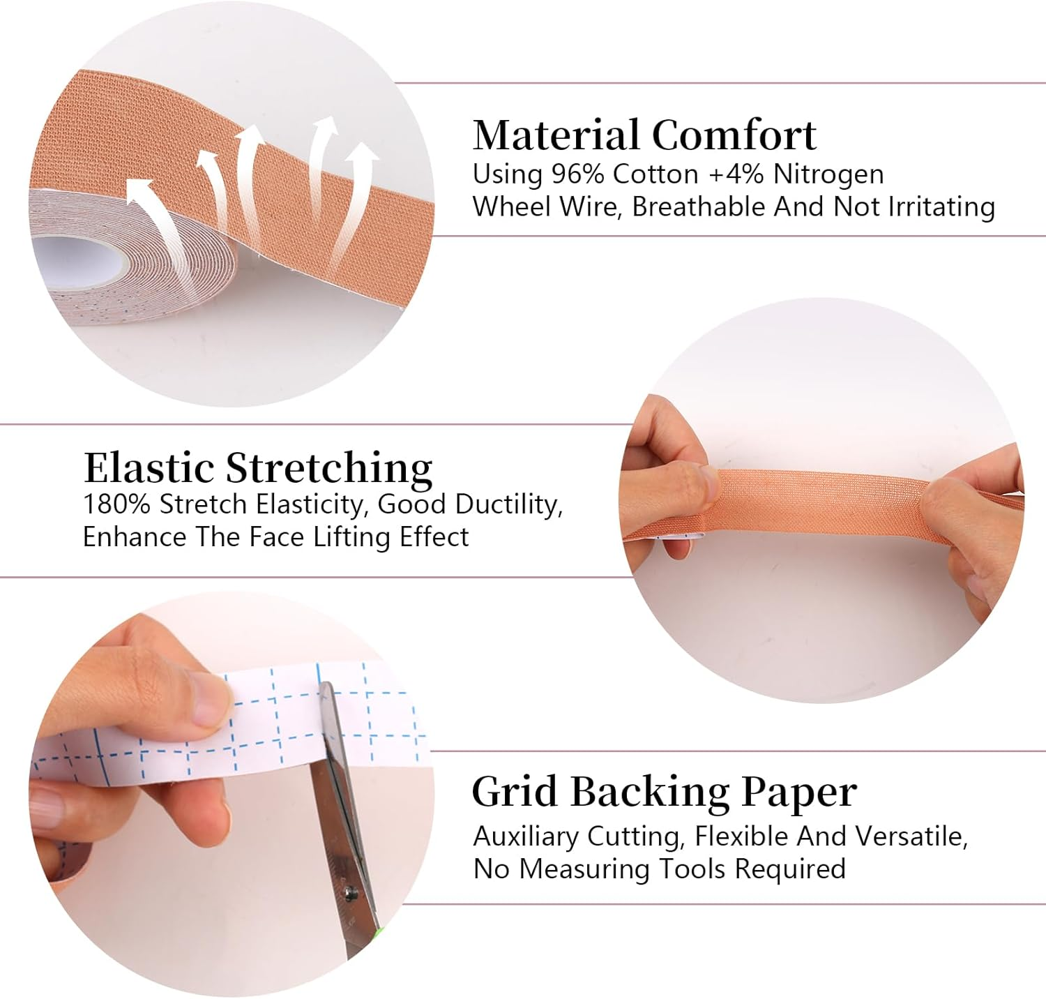 2 Pack Myofascial Face Tape Roll, 2.5Cm X 5M Anti-Wrinkle Face Lift Tape, Provides Tightening Face Toning and Neck Firming, Soft Breathable Skin-Safe for Women Looking to Youthful Skin Look Daily Use image number 6