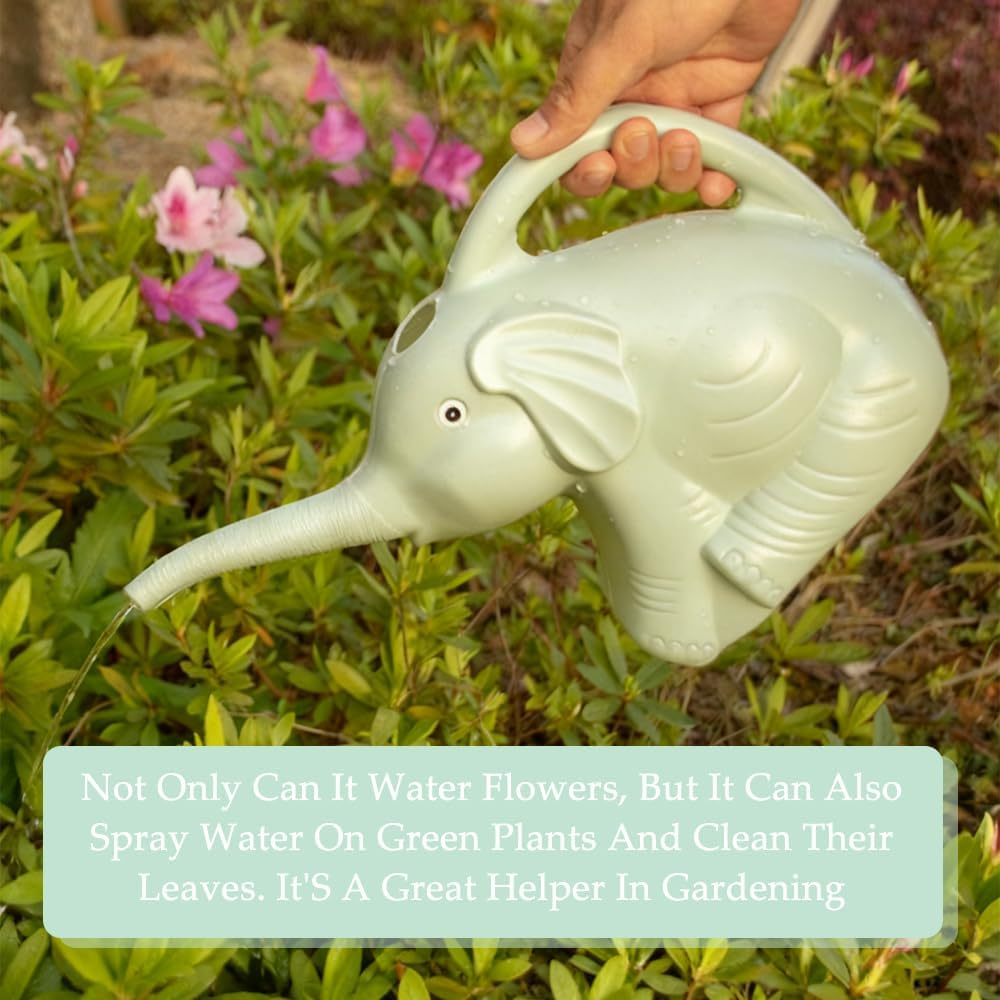 2L Elephant Long-Billed Watering Can, Long-Billed Plant Waterer with Ergonomic Handle, Decorative Plant Watering Can, for Home Gardens, Lawns, and Patios (Green)