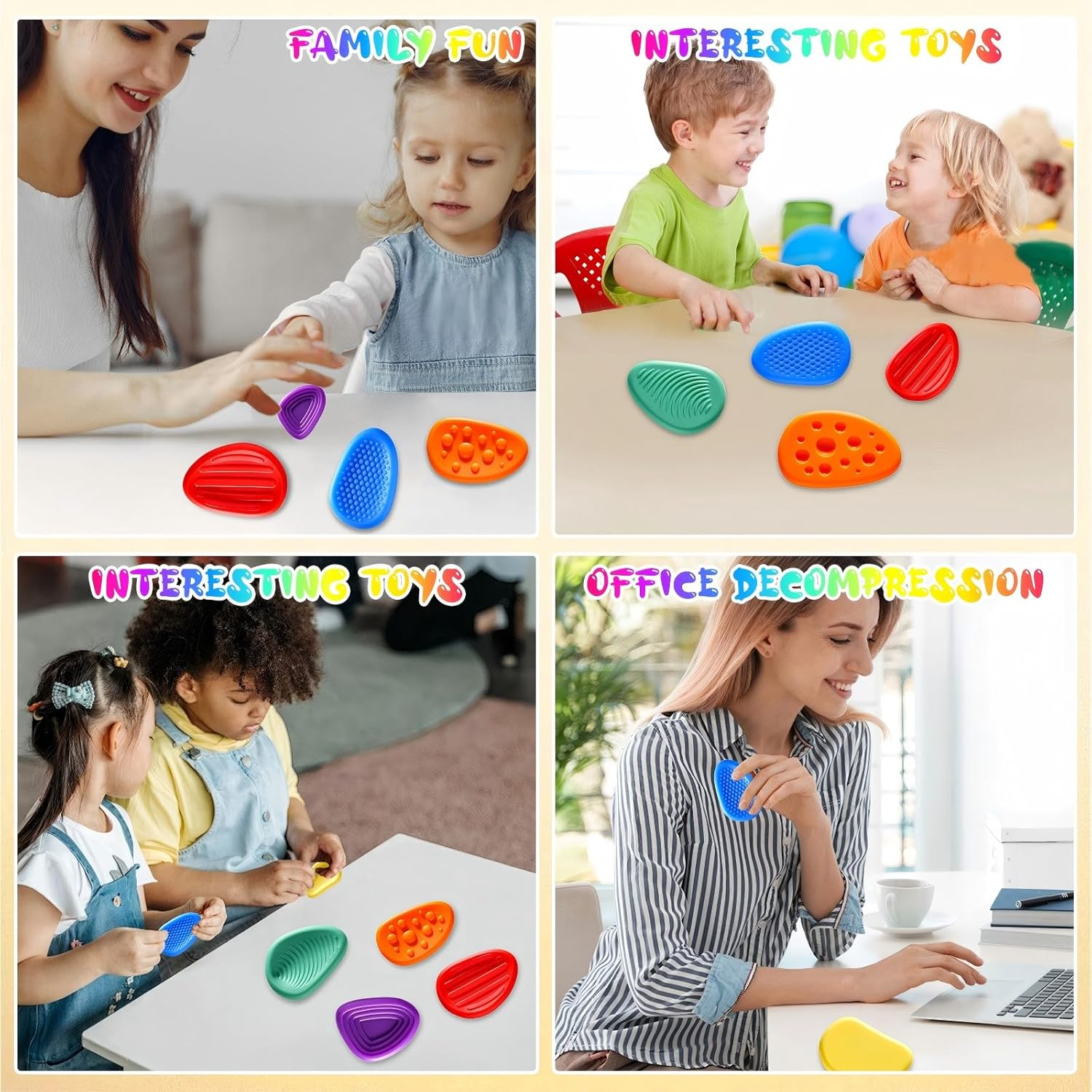 Fidget Toys Sensory Stone for Kids - 6 Pack Textured Soft Worry Stone for Autism Toddler Girls Boys Adults Calming, Fidget Stress Toys for Students Anxiety Relief - Small Prizes Fidget Spinner image number 3