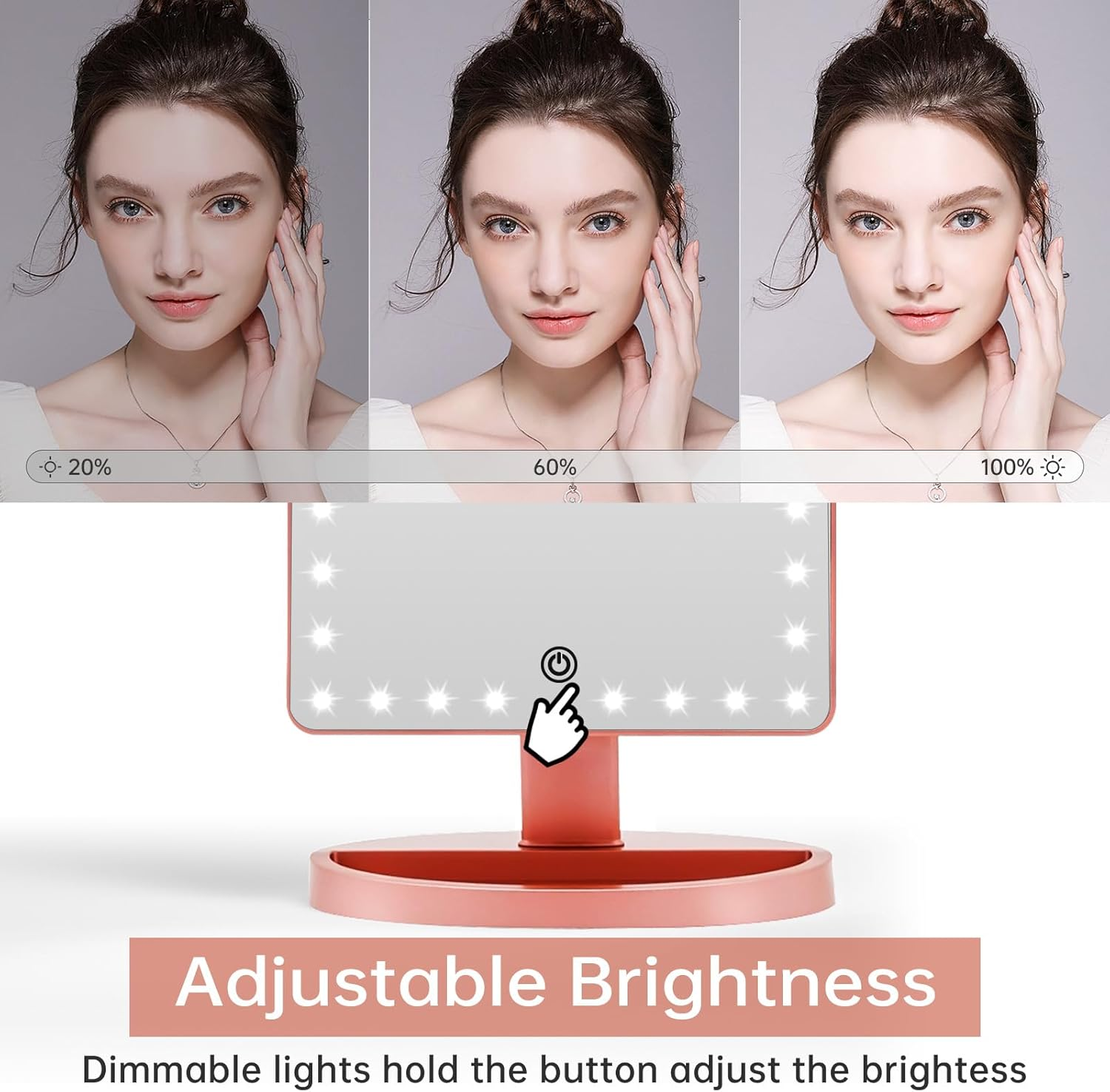 Large Lighted Vanity Makeup Mirror (X-Large Model), Funtouch Light up Mirror with 35 LED Lights, Touch Screen and 10X Magnification Mirror, 360&deg; Rotation Tabletop Cosmetic Mirror(Rose Gold) image number 5