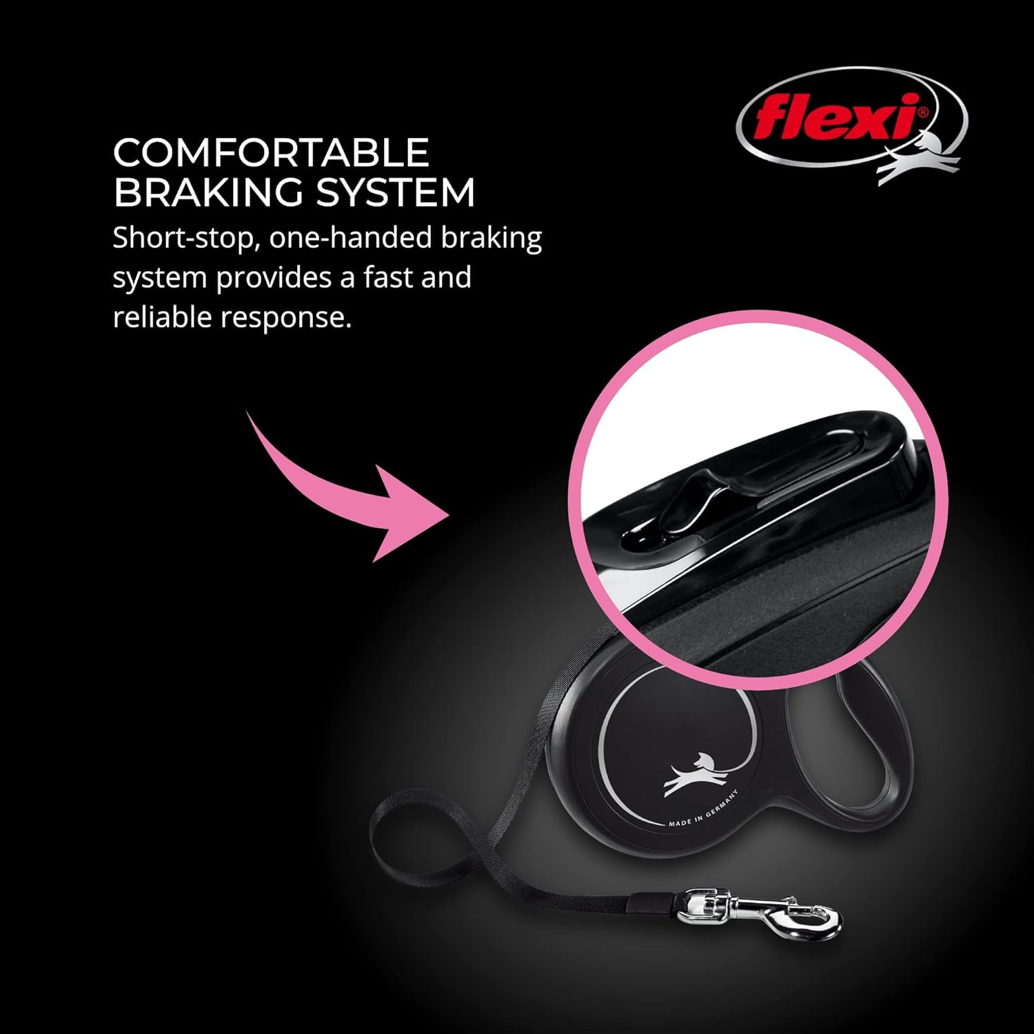 FLEXI New Classic Cord Retractable Dog Leash for Small Dogs up to 18 Lbs. &ndash; 10 Ft., Black | Tangle-Free Pet Walking Leash with One-Handed Brake, Pause, Lock|German Quality Product image number 3