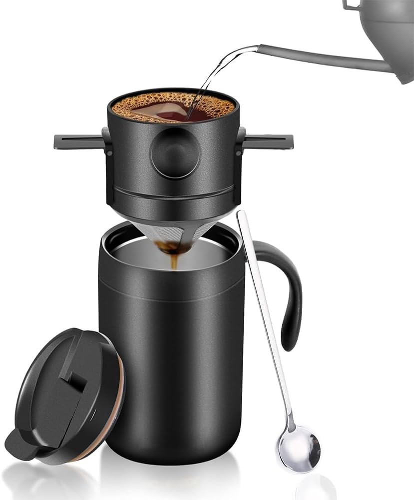 Camping Pour over Coffee Maker Set,Portable Caf Kit, Vacuum Insulated Mug,Stainless Steel Drink Cup, Multi-Purpose with Coffee Dripper,For Travel, Camping, Officing, Backpacking image number 5