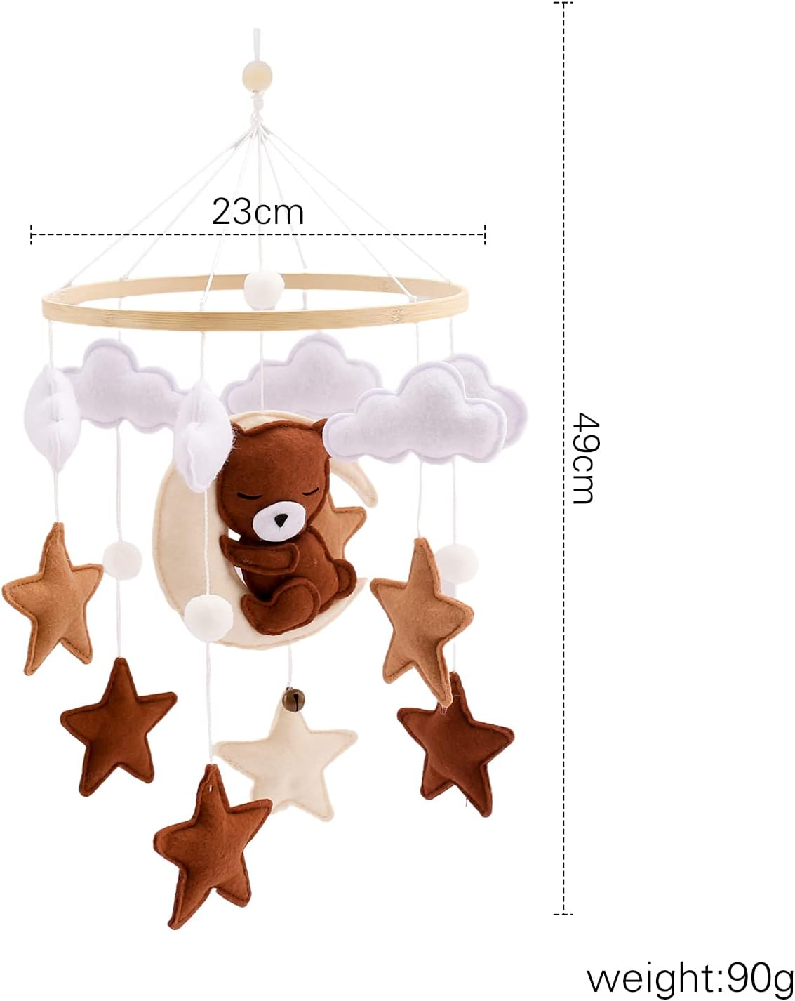 Promise Babe Mobile Baby Wind Chimes Clouds Star Moon Baby Mobile with Bear Handmade Wooden Crochet Animal Wind Chime Bed Bell Pendant for Hanging Baby Bed Nursery Changing Table Playpen Decoration