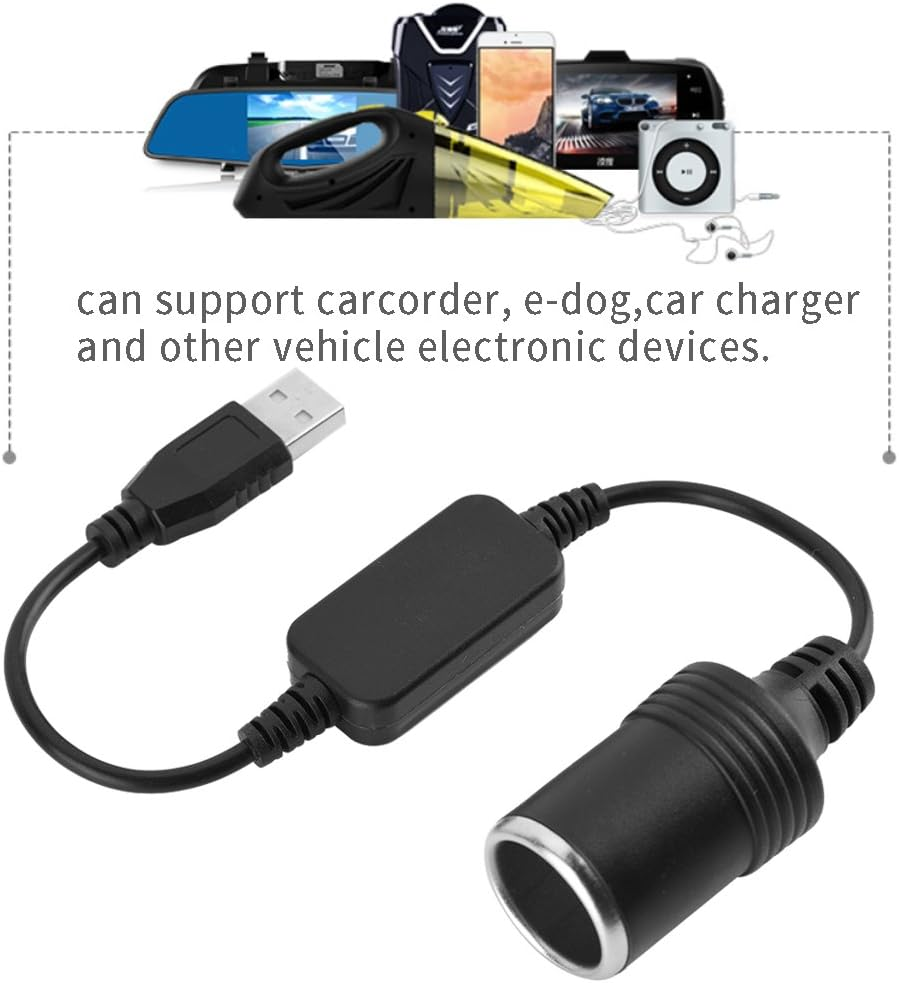 Bewinner USB Port to 12V Car Cigarette Lighter Socket Female Converter Adapter Cord USB Port Power Converter for Car Cigarette Lighters Driving Recorder Electronic Dog Car image number 3