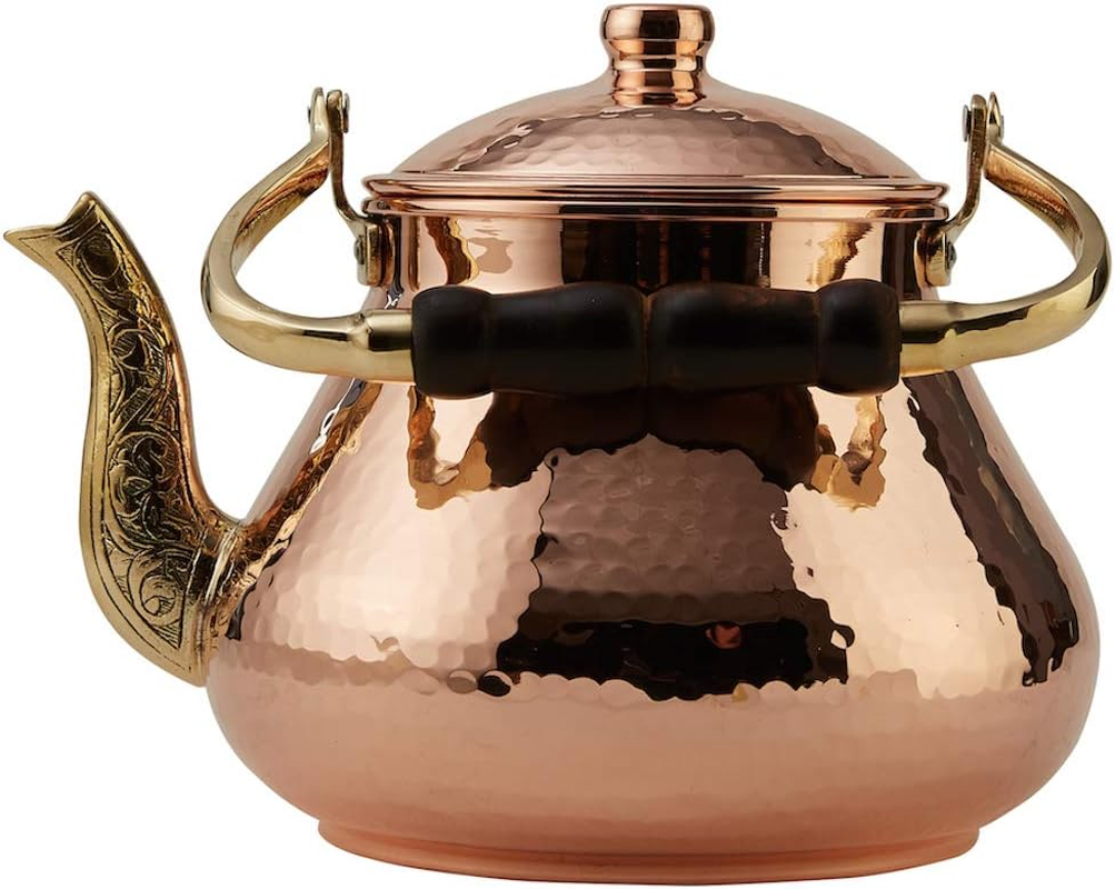 DEMMEX 2019 Heavy Gauge 1Mm Thick Natural Handmade Turkish Copper Tea Pot Kettle Stovetop Teapot, Large 3.1 Qt - 2.75Lb (Copper) image number 6
