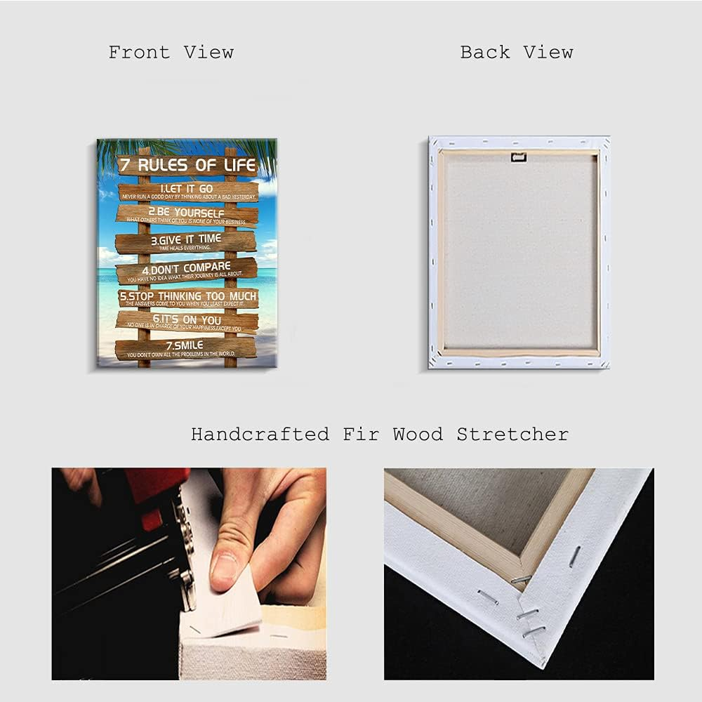 Kas Home Inspirational Wall Art - 7 Rules of Life Motivational Canvas Wall Decor Beach Positive Quotes Living Room Rustic Framed Art Gift for Bedroom Bathroom (12 X 15 Inch, Brown - 7 Rules) - Brown - 7 Rules image number 6