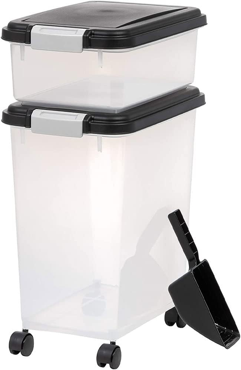 Pet Food Storage Container with Scoop, Flip-Up Lid Airtight Container Transparent Cat Food Storage with Four Wheels for Dog & Cat Food Air Tight Food Container image number 2