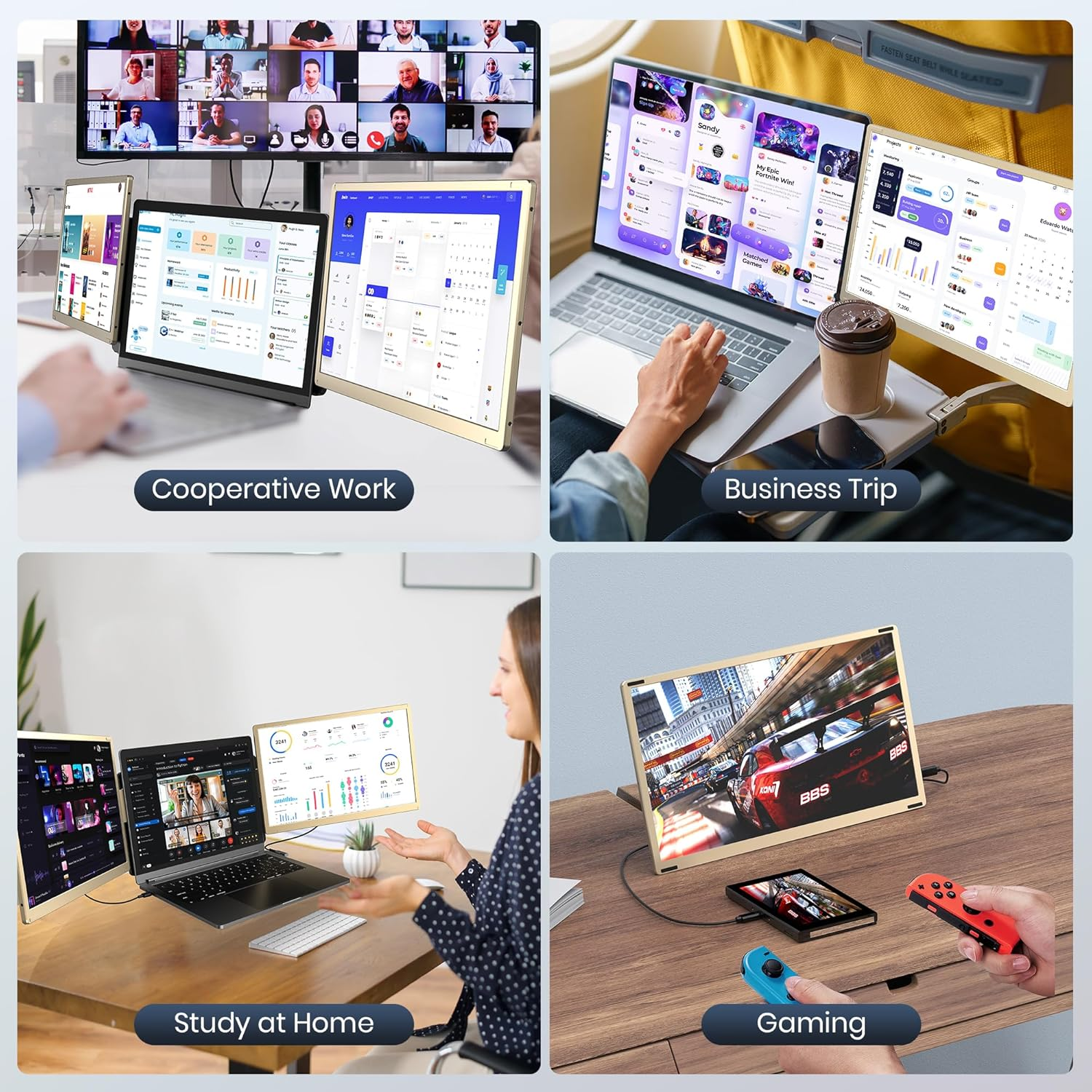 Updated Laptop Screen Extender,15.6" Portable Triple Monitor for 13&rdquo;-17.3&rdquo;Laptop with IPS FHD 1080P Display, Detachable Laptop Extended Monitor Compatible with Mac, Wins, Dex, Chrome image number 6