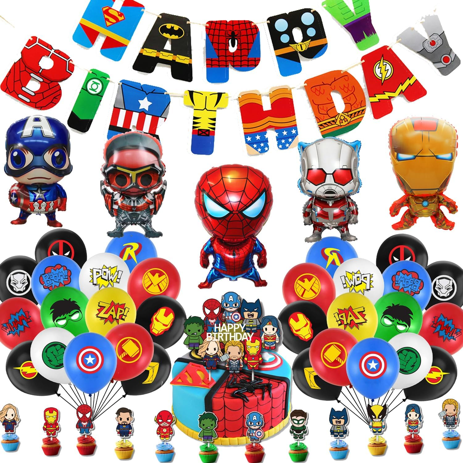 38Pcs Superhero Party Decoration Kit Superhero Balloons Avengers Party Balloons Decorations Happy Birthday Party for Boys Birthday Party Decoration image number 2