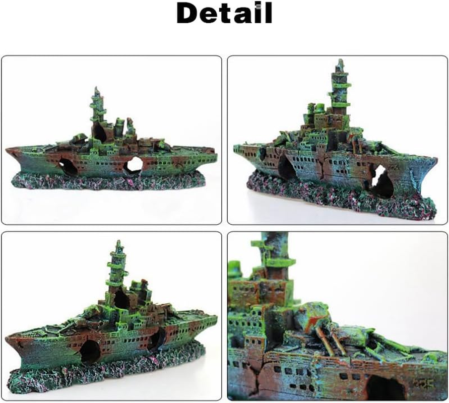 AIMALL Aquarium Shipwreck Decorations Fish Tank Ornaments, Aquarium Shipwreck Ship Fish Tank Resin Sunken Ship Fishing Hiding Pot Decor,Eco-Friendly for Freshwater Saltwater Aquarium Decorations image number 4