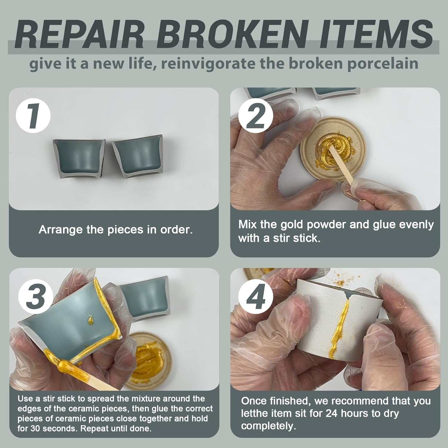 Bio Kintsugi Repair Kit Gold Food Safety Repair Your Meaningful Pottery, Dishwasher Safety, Perfect for Beginners, Bring Japanese Art to Your Home image number 4