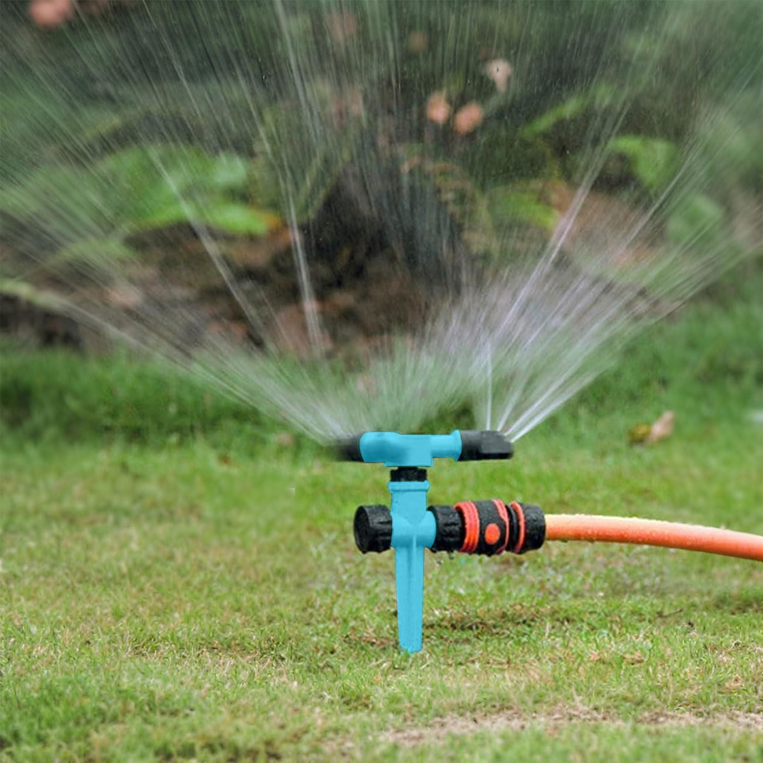 2 Pack Yard Sprinkler 360&deg; Rotating Lawn Sprinkler with up to 3,000 Sq. Ft Coverage - Adjustable, Weighted Gardening Watering System (Blue) image number 4
