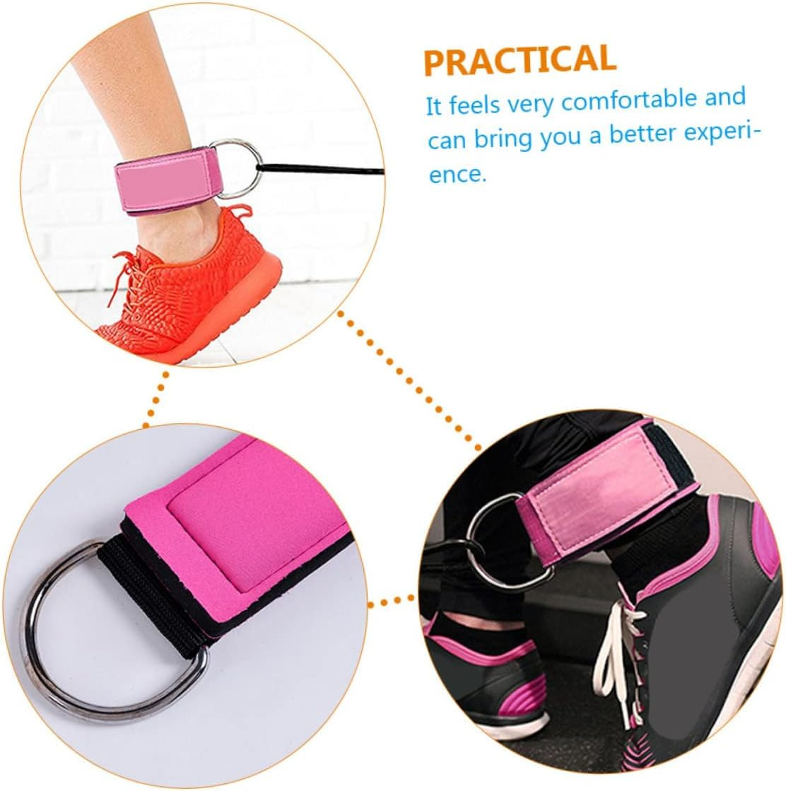 Ankle Strap for Cable Machines and Resistance Bands,1Pair Adjustable Ankle Strap with Double D-Rings and Neoprene Support,Comfortable Adjustable Padded Ankle Wrist Cuffs Neoprene Padded Straps, (Pink) image number 3