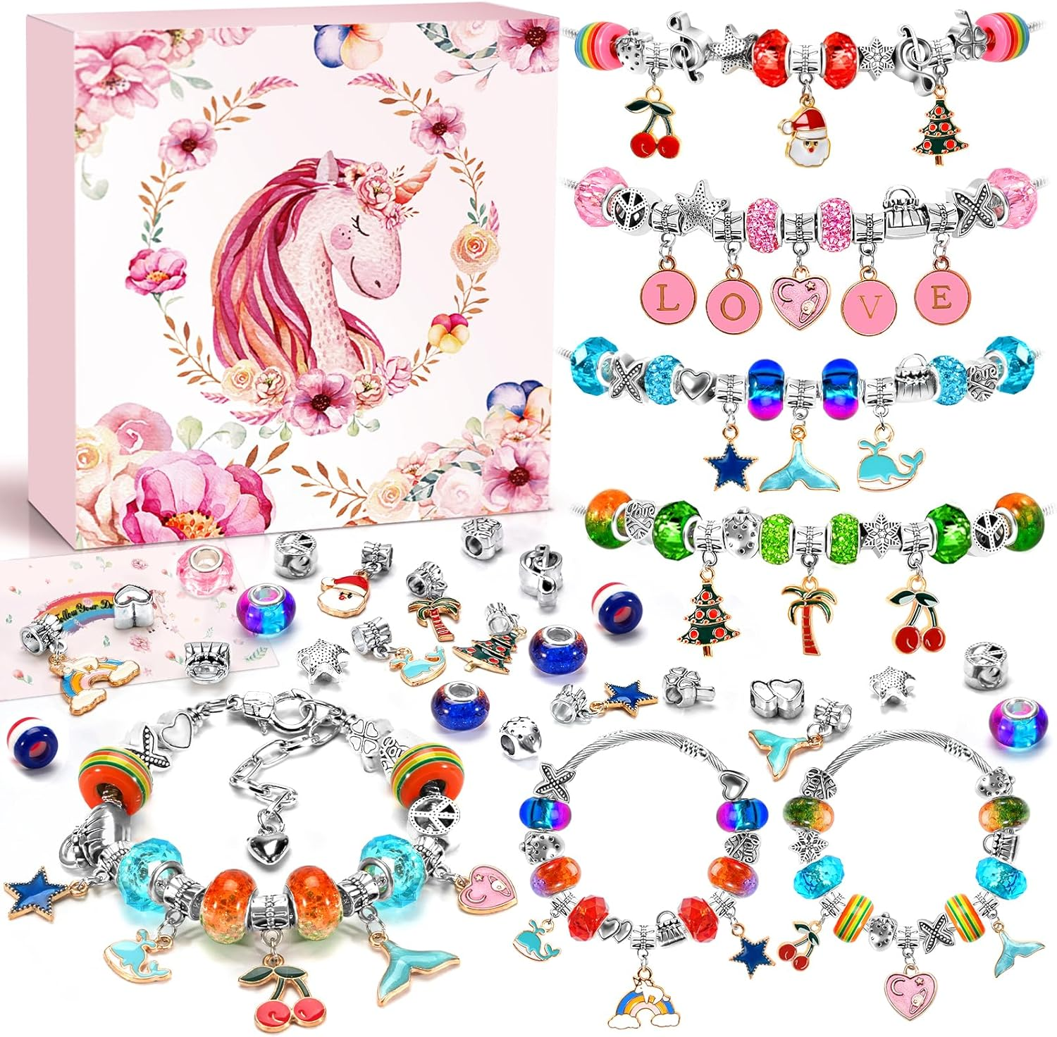ZOOI Unicorn Gifts for Girls Gifts for 5-12 Year Old Girls, Gifts for Teenage Girls Gifts, Girls Birthday Presents, Charm Bracelet Making Kits for Girls, Jewellery Making Kit Arts and Crafts for Kids