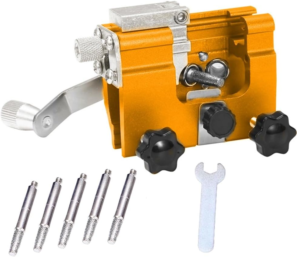 Chainsaw Sharpener, Hand Crank Chainsaw Sharpener, Portable Chainsaw Sharpening Kit with Vise Jig Guide Sleeve & 5X Grinding Rod for Electric Chainsaws All Chain Saws image number 4