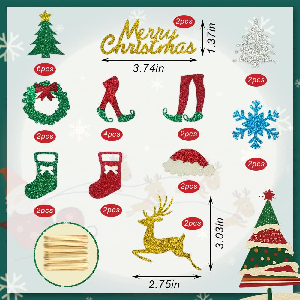 Christmas Cupcake Toppers, Christmas Cake Topper, Merry Christmas Tree Elk Socks Snowflake Cake Cupcake Picks Decorations for Christmas Party Engagement Carnival Celebration Dessert Decor Supply image number 3