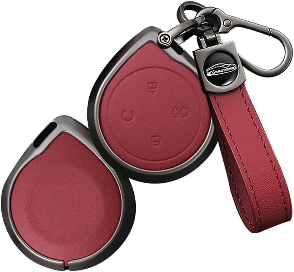 Ontto Alloy Leather Key Fob Cover Fit for GWM POER Cannon Alpha Great Wall Pickup Truck 2025 2024 2023 Remote Key Shell Case Keyring Key Holder Bag Keychain Accessories - A-Red image number 4