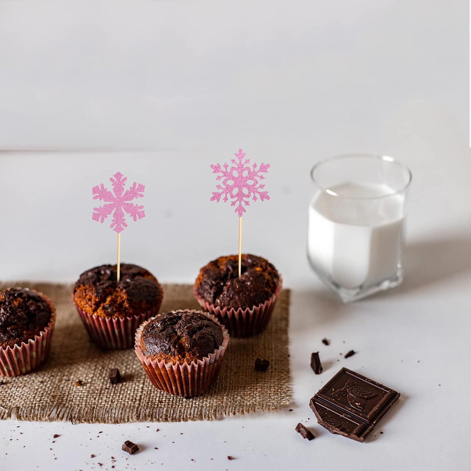 24 Pcs Snowflake Cupcake Toppers Pink Glitter 2 Styles Winter Theme Cupcake Picks Baby Shower Kids Birthday Party Christmas Cake Decorations Supplies image number 5