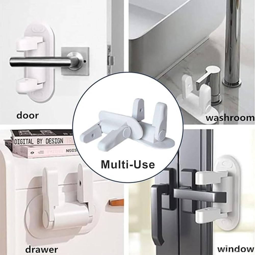 4 Pack Door Lever Lock Child Proof-White Door Locks Design for Kids Safety-Child Proof Doors & Handles 3M Adhesive (No Drilling) and Perfect for Door,Cabinet,Windows,Child-Proof & Pet-Proof