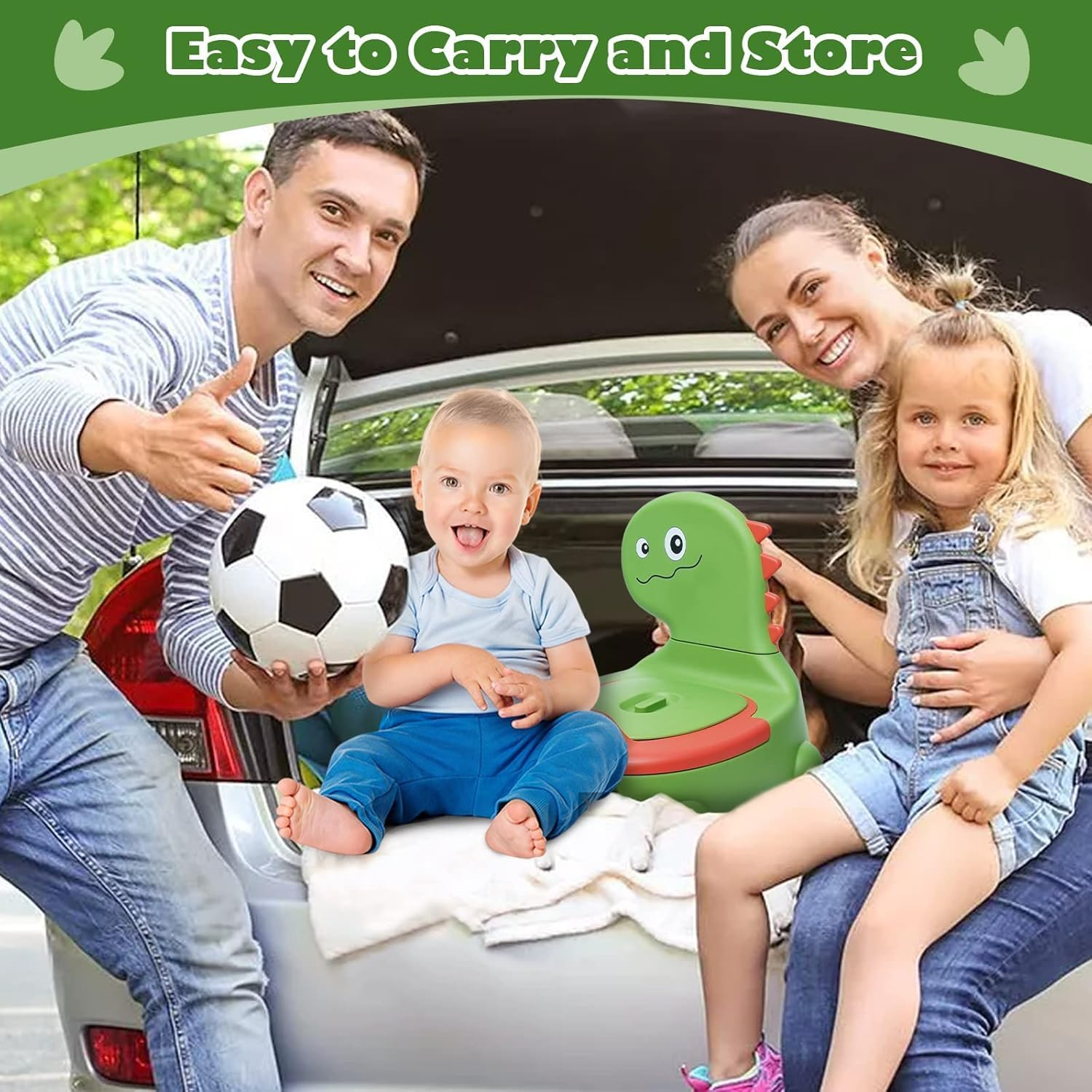 Toddler Potty Training Toilet Chair Boys Girls,Dinosaur Training Potty,Portable Travel Potty with Lid,Splash Guard,Urinal,Non-Slip Pad,Toilet Training Seat with 3 Rolls Cleaning Bags and a Brushes