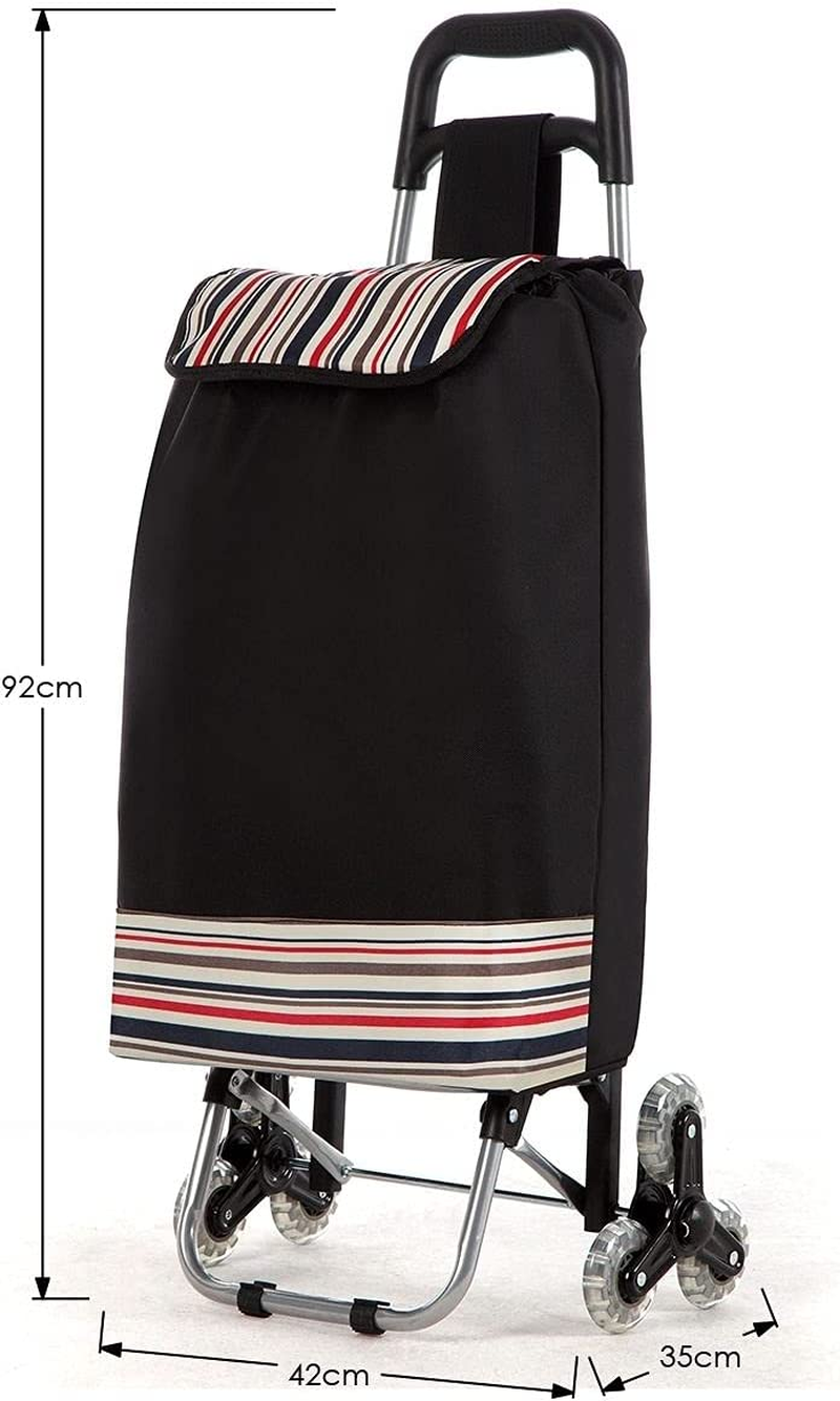 Shopping Trolley with Wheels Foldable Shopping Cart Stair Climbing Utility Cart Tri-Wheel Waterproof Nylon Shopping Bag Aluminium Framed Black - Black Wave-01 image number 2