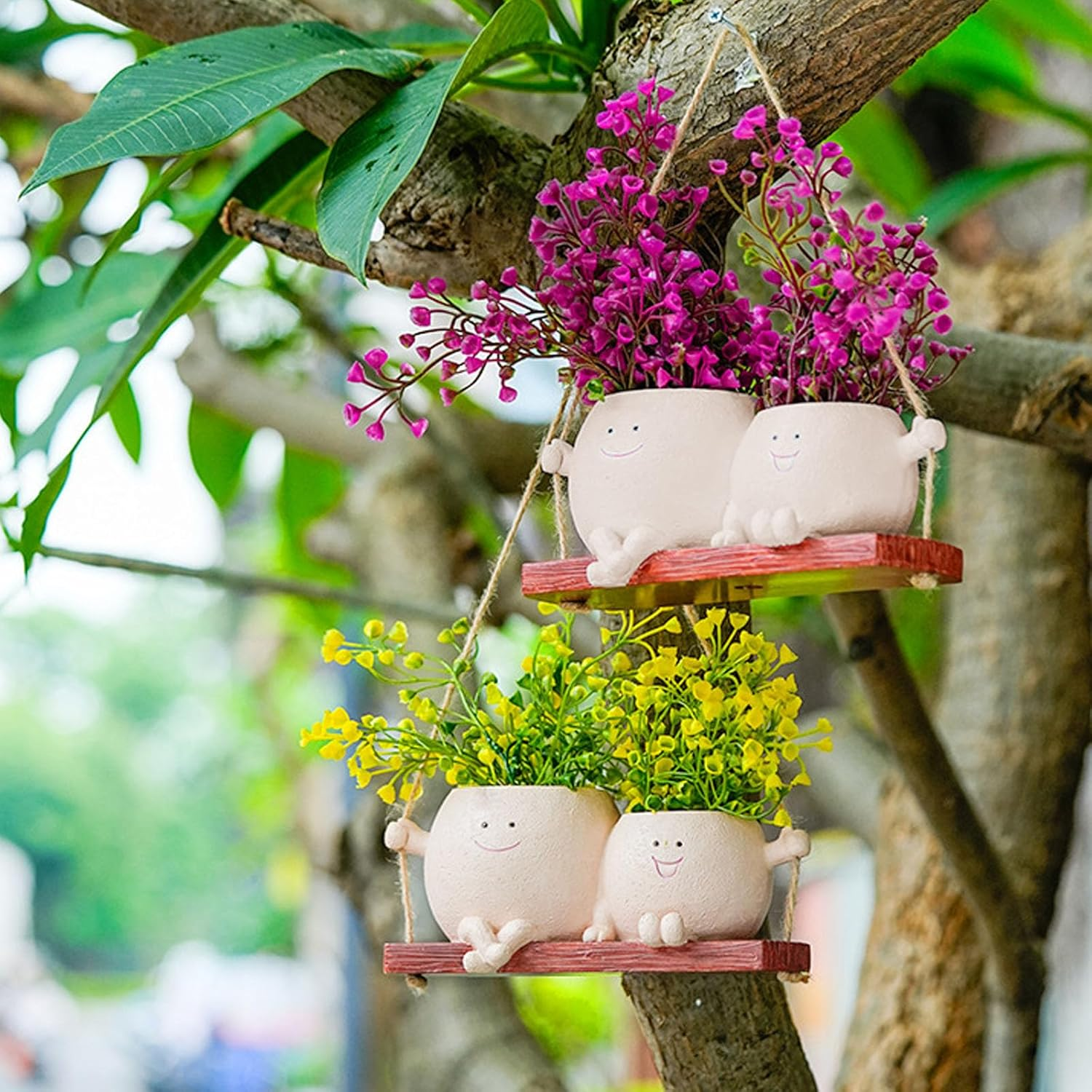 Swinging Planters with Smile Faces, Couple Swing Plant Pot Smiley for Indoor Outdoor Plants image number 5