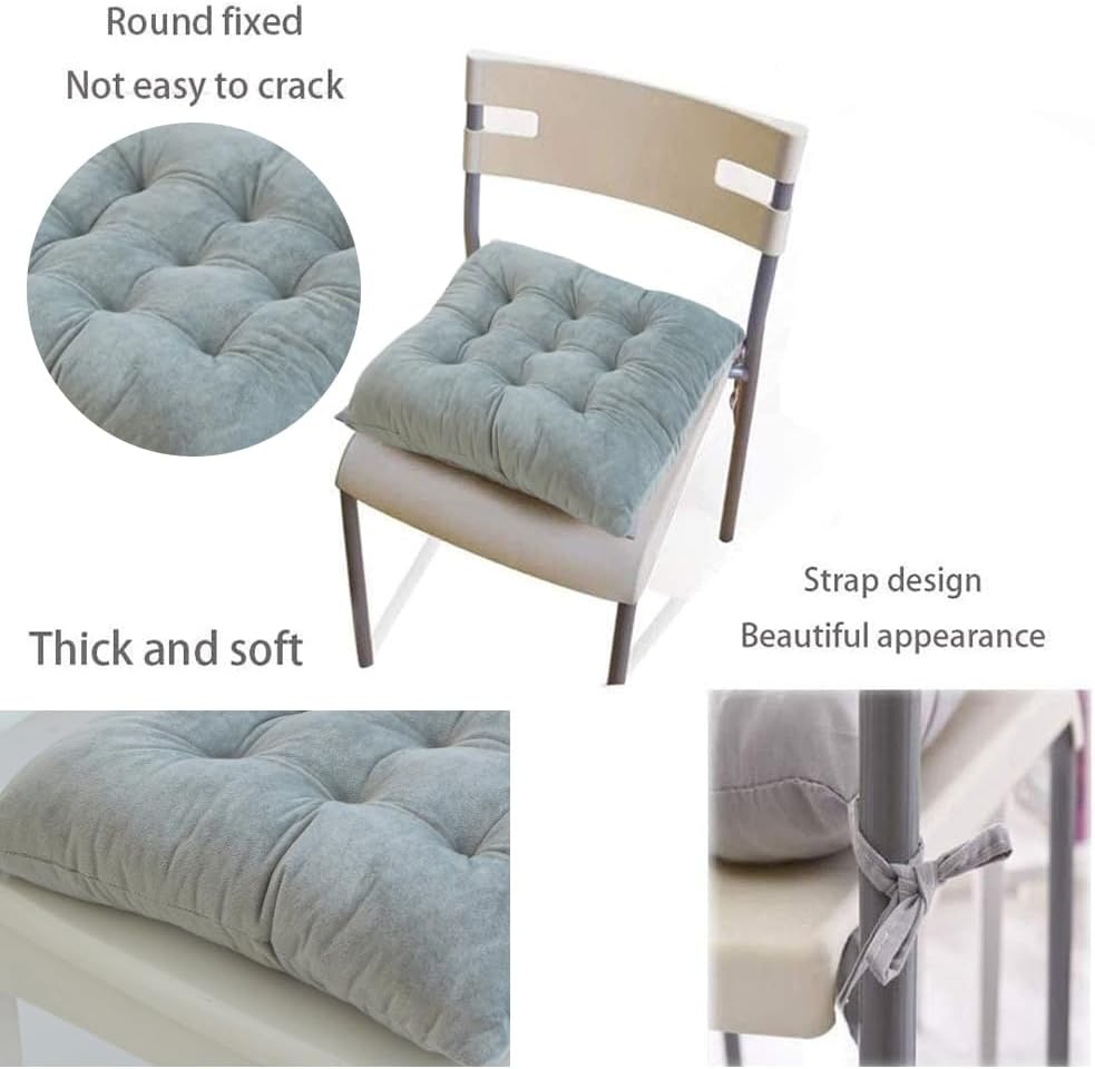 4-Pack Square Seat Cushions, Square Solid Color Thickened, Crystal Velvet Chair Cushions, Pillow Cushions with Ties, Suitable for Office Desks, Living Rooms, Tatami Mats (Silver Gray)