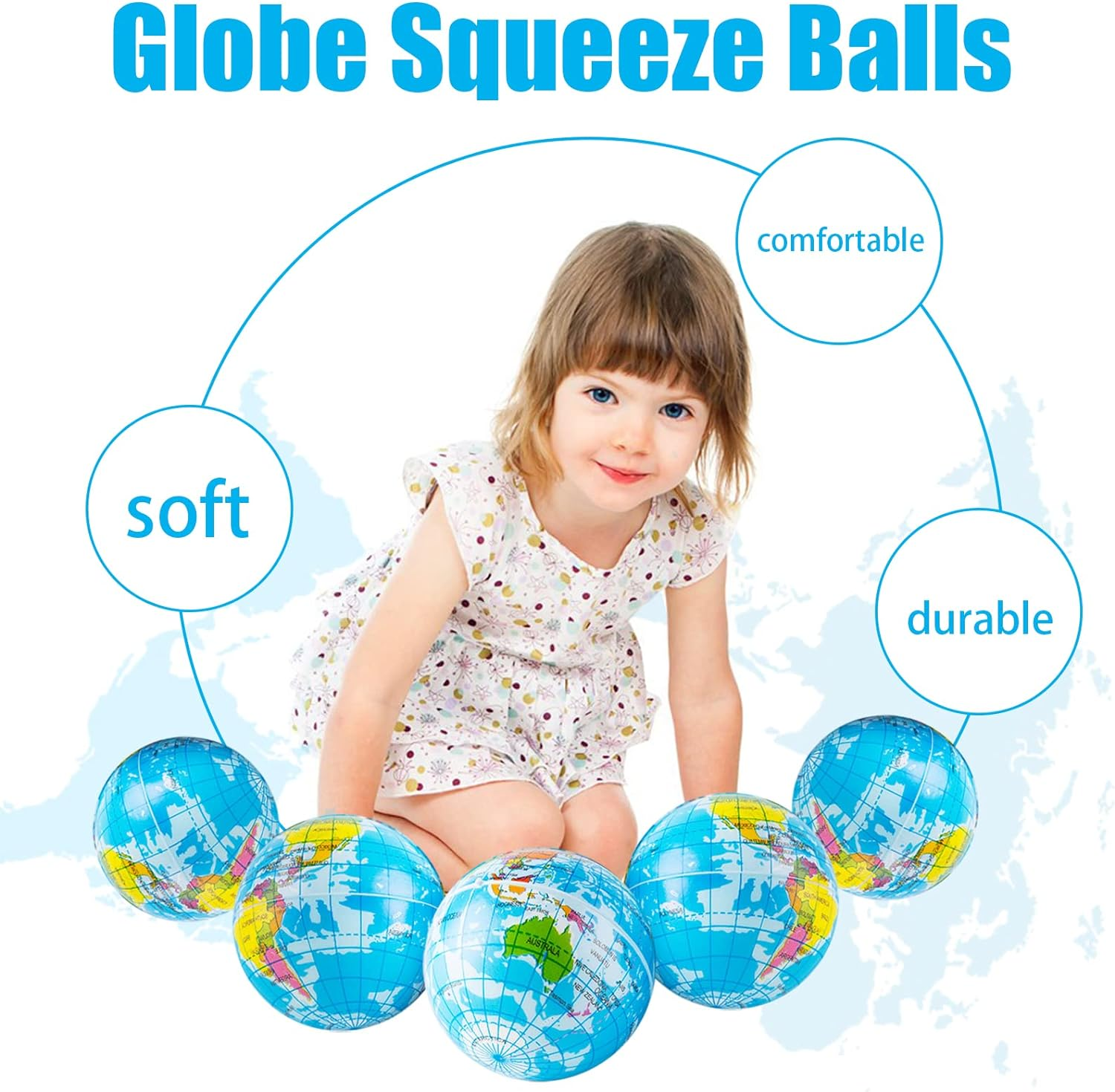 24 PCS Globe Squeeze Balls,2.5 Inch Globe Bouncy Ball Earth Squishy Ball,Mini Foam Globe Squeeze Stress Balls image number 5