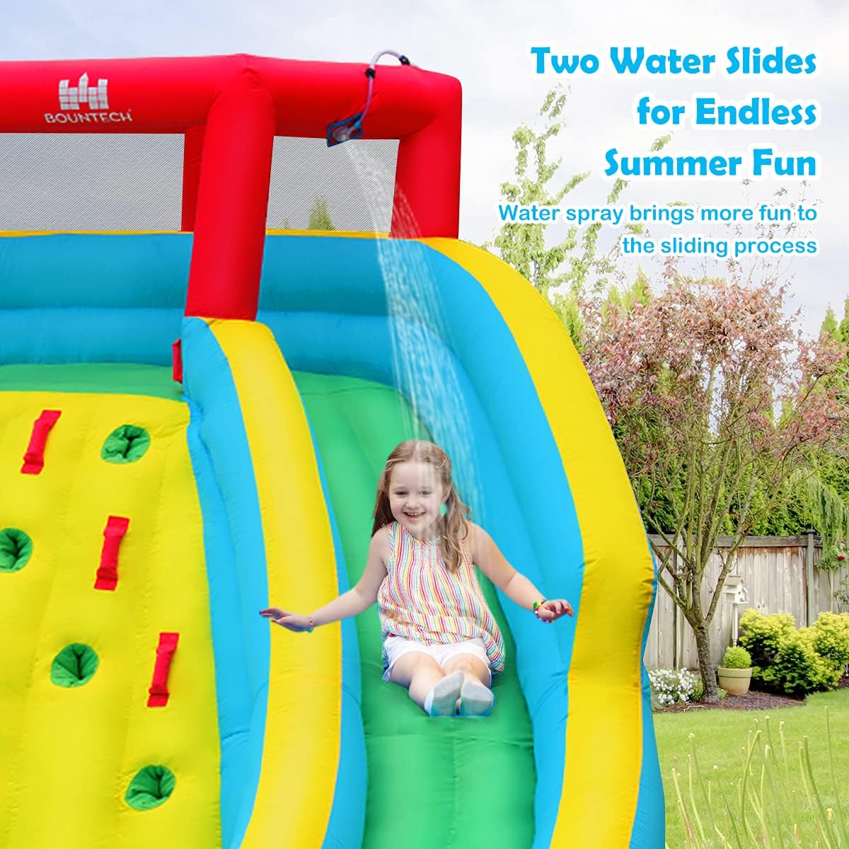 HONEY JOY Inflatable Water Slide, 452 X 365 X 233CM Giant Water Park for Kids W/Double Long Slides, Climbing Wall, Splash Pool, Water Cannon, Blow up Inflatable Bouncer for Outdoor (Without Blower) image number 1