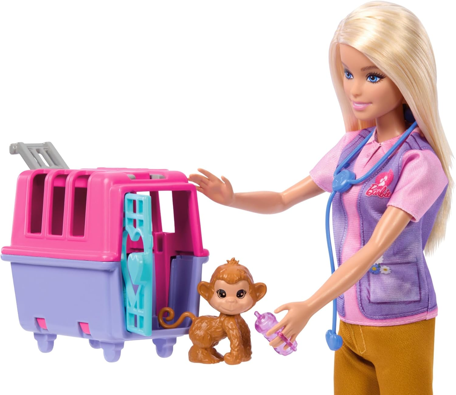 Barbie Careers Doll & Accessories, Animal Rescue & Recovery Playset with Blonde Doll, Baby Monkey & Tiger Figures, Carrier & More image number 2