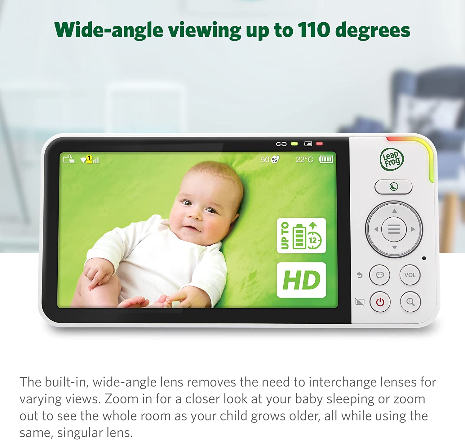 Leapfrog LF915HD 5" Pan & Tilt Video Baby Monitor, Colour Night Vision, Night Light, 2-Way Talk, Soothing Sounds, Temp/Humidity Sensor & Motion Detection, up to 15 Hours Battery Life