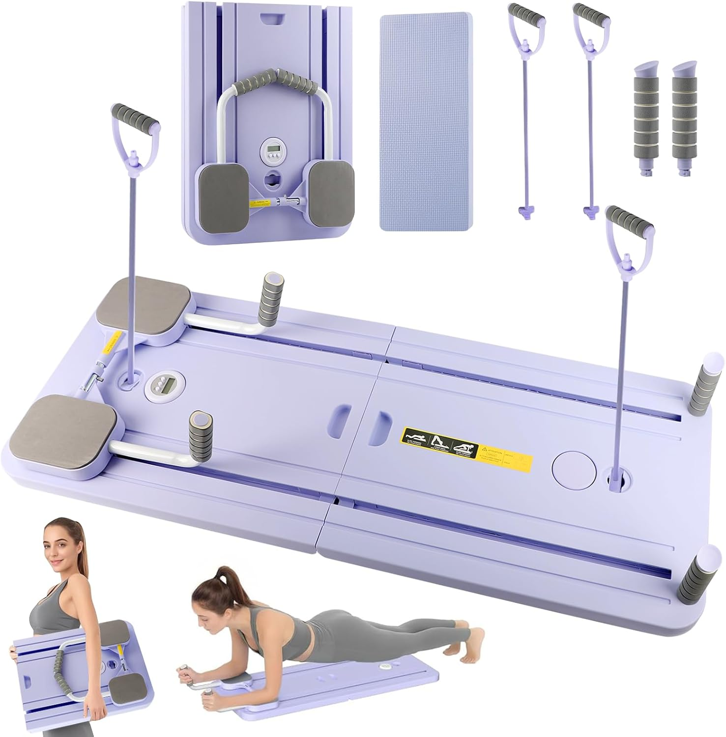 5 in 1 Pilates Reformer, Portable Foldable Pilates Board with Handles, Purple 106Cm X 40Cm X 2.8Cm Multifunctional Exercise Machine Workout Equipment for Women, Core, Abs Workout, Full Body Training image number 6