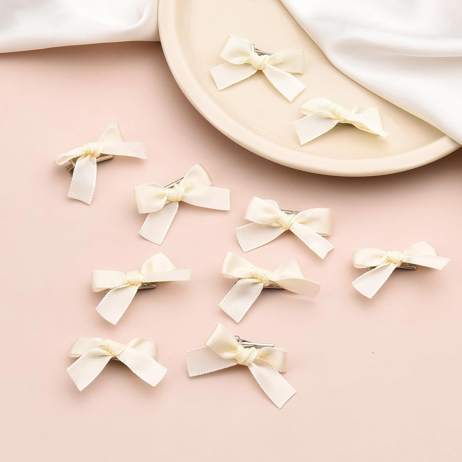 Small Hair Bow Clip Accessories Set for Women Girls Mini Hair Barrettes for Fine Hair Flower Girl Hair Bow Clip Halloween Hair Clips Tiny White Christmas Hair Ribbon Bow Hair Clips for Girls Party - Long Tail Hair Bow Clip image number 7