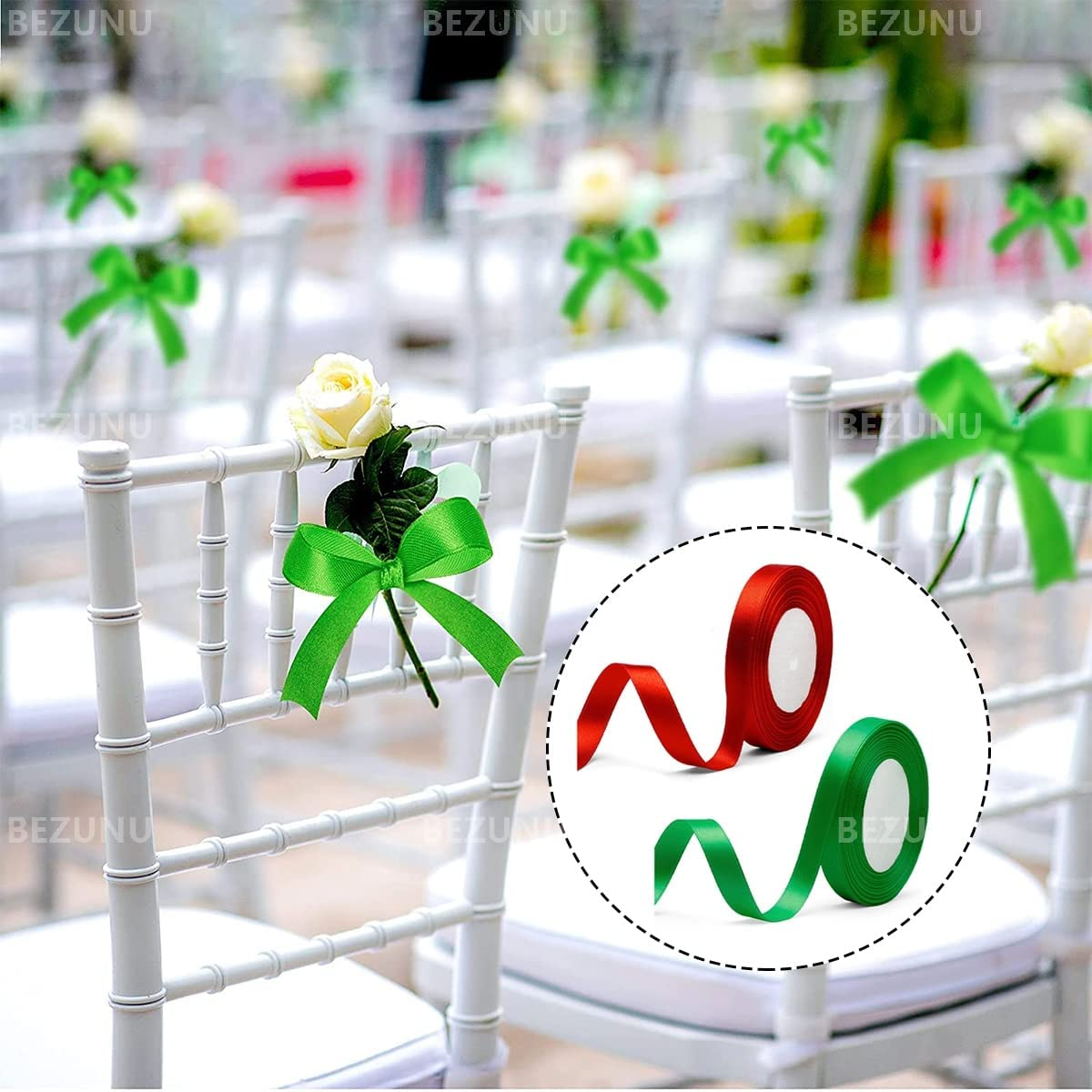 Satin Ribbon, 2 PCS Red & Green Silk Ribbon for Gift Wrapping, Braiding, Birthday, Wedding, Scrapbooking Decoration (0.6Inch) image number 5