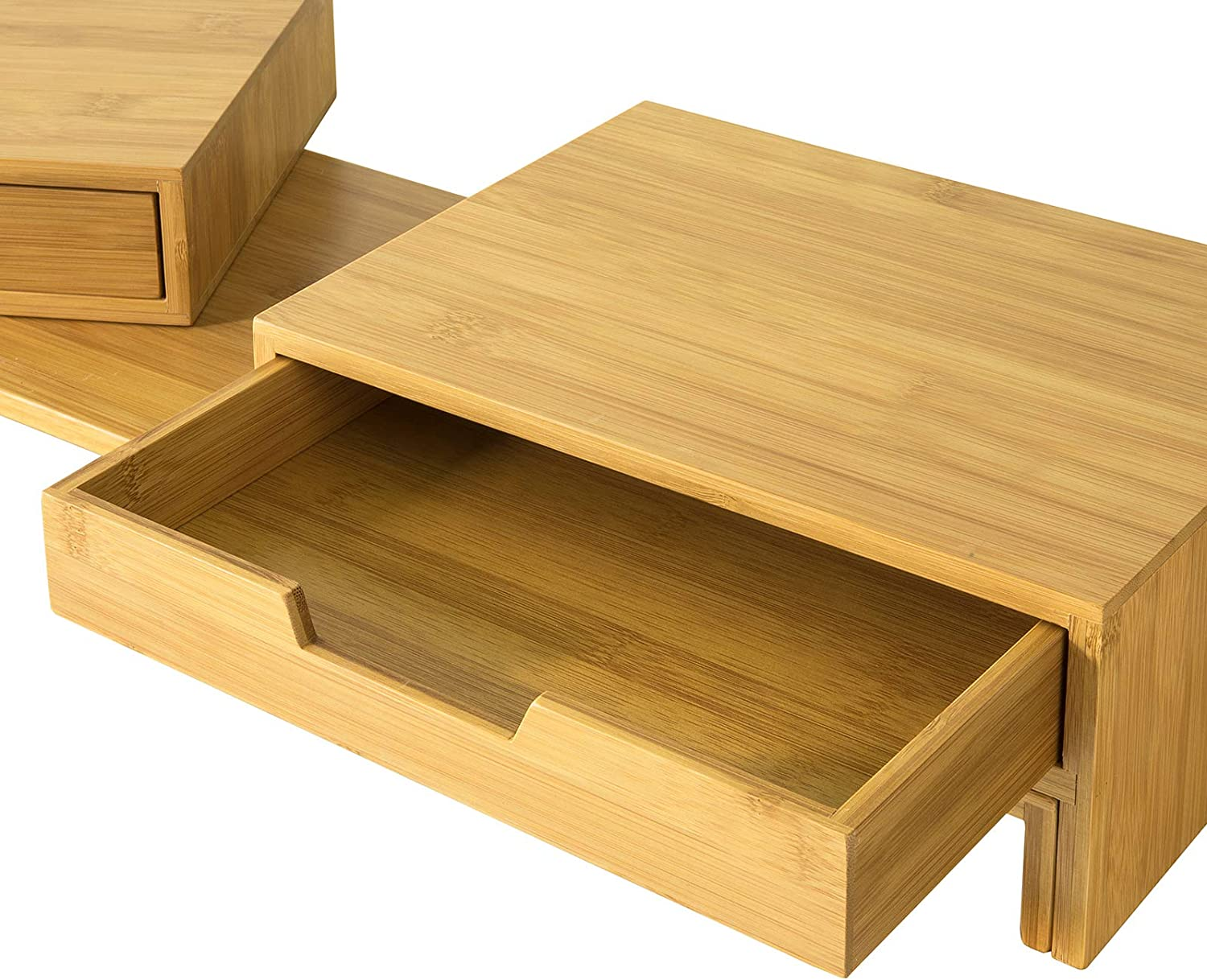 Sobuy 2 Drawers Bamboo Monitor Stand Computer Screen Monitor Stand Monitor Riser Desk Organizer for 2 Monitors BBF04-N image number 5