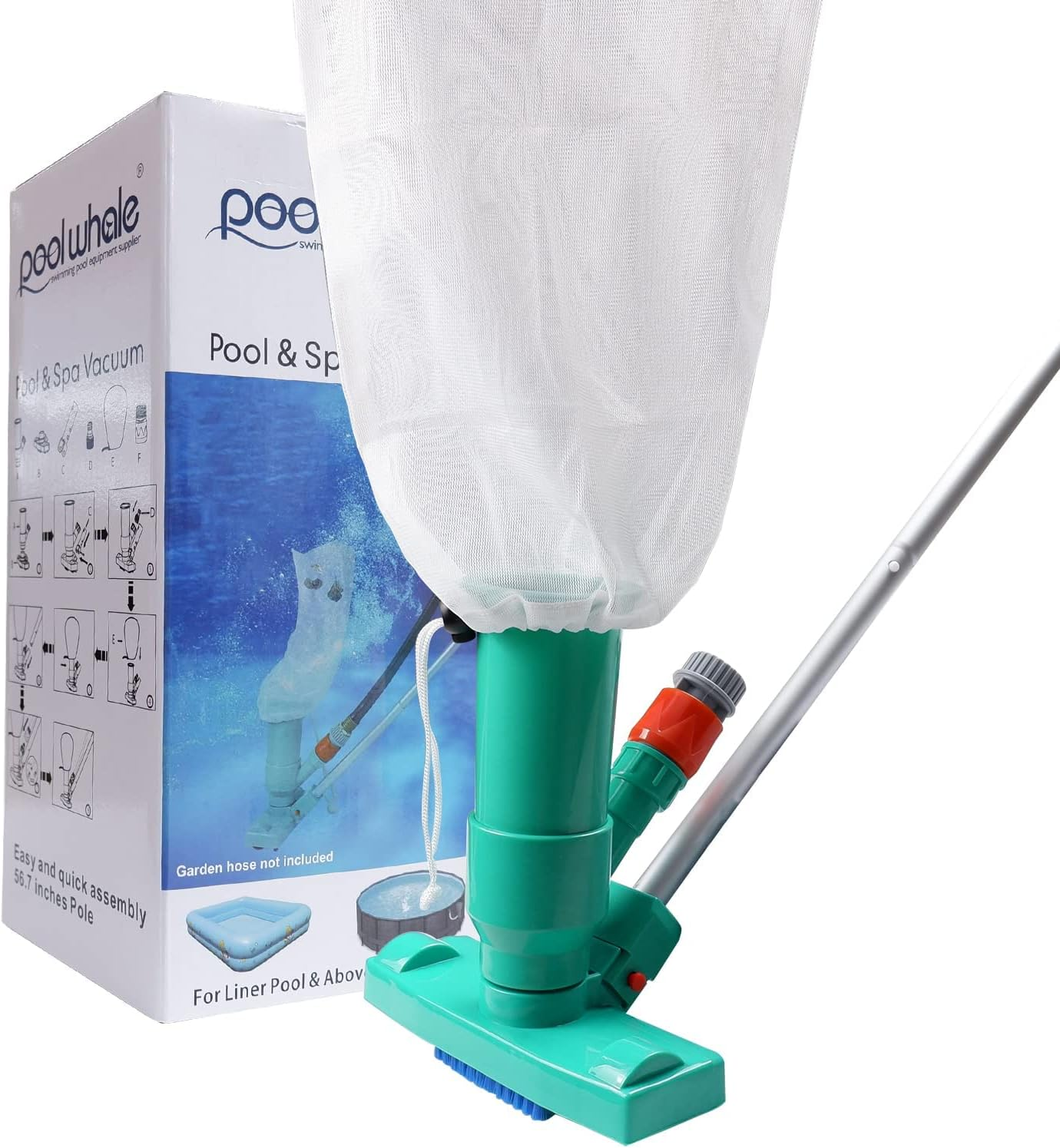 POOLWHALE Portable Pool Vacuum Jet Underwater Cleaner W/Brush,Bag,6 Section Pole of 56.5"(No Garden Hose Included),For above Ground Pool,Spas,Ponds & Fountains image number 2