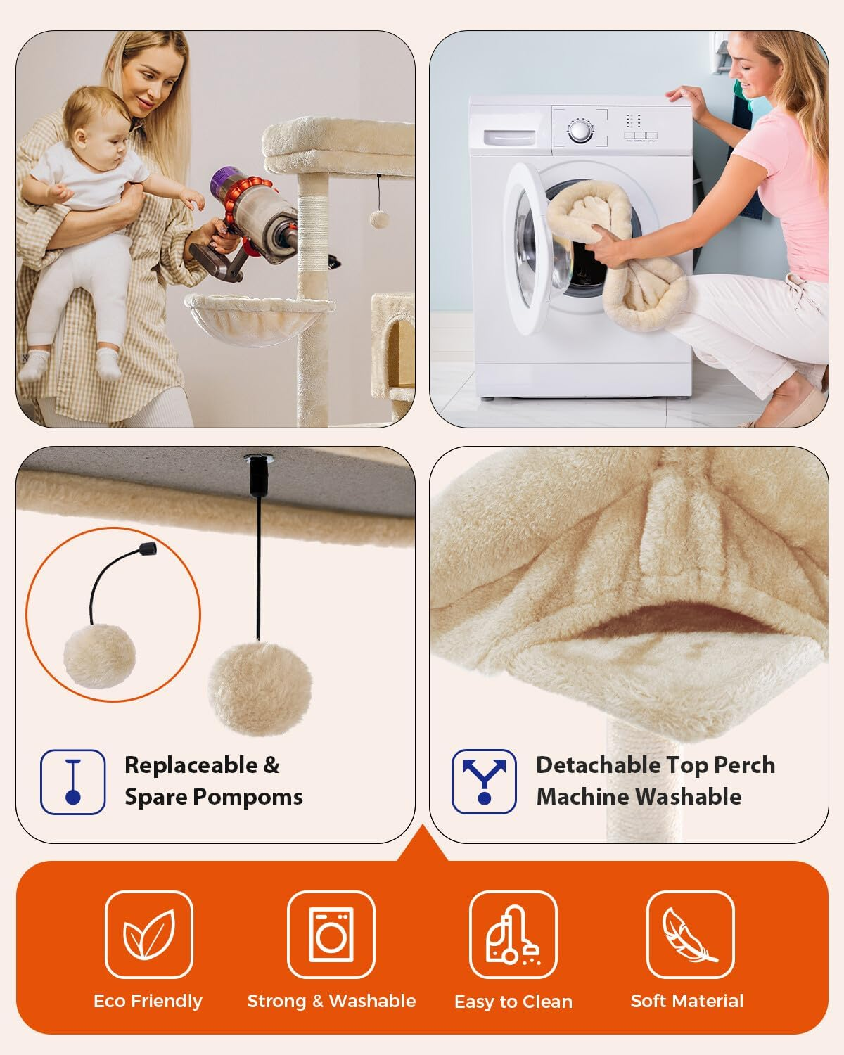 PAWZ Road Cat Tree 143Cm Cat Scratching Post Multi-Level Play Tower with a Large Hammock and Top Perch Home Pet Furniture Beige