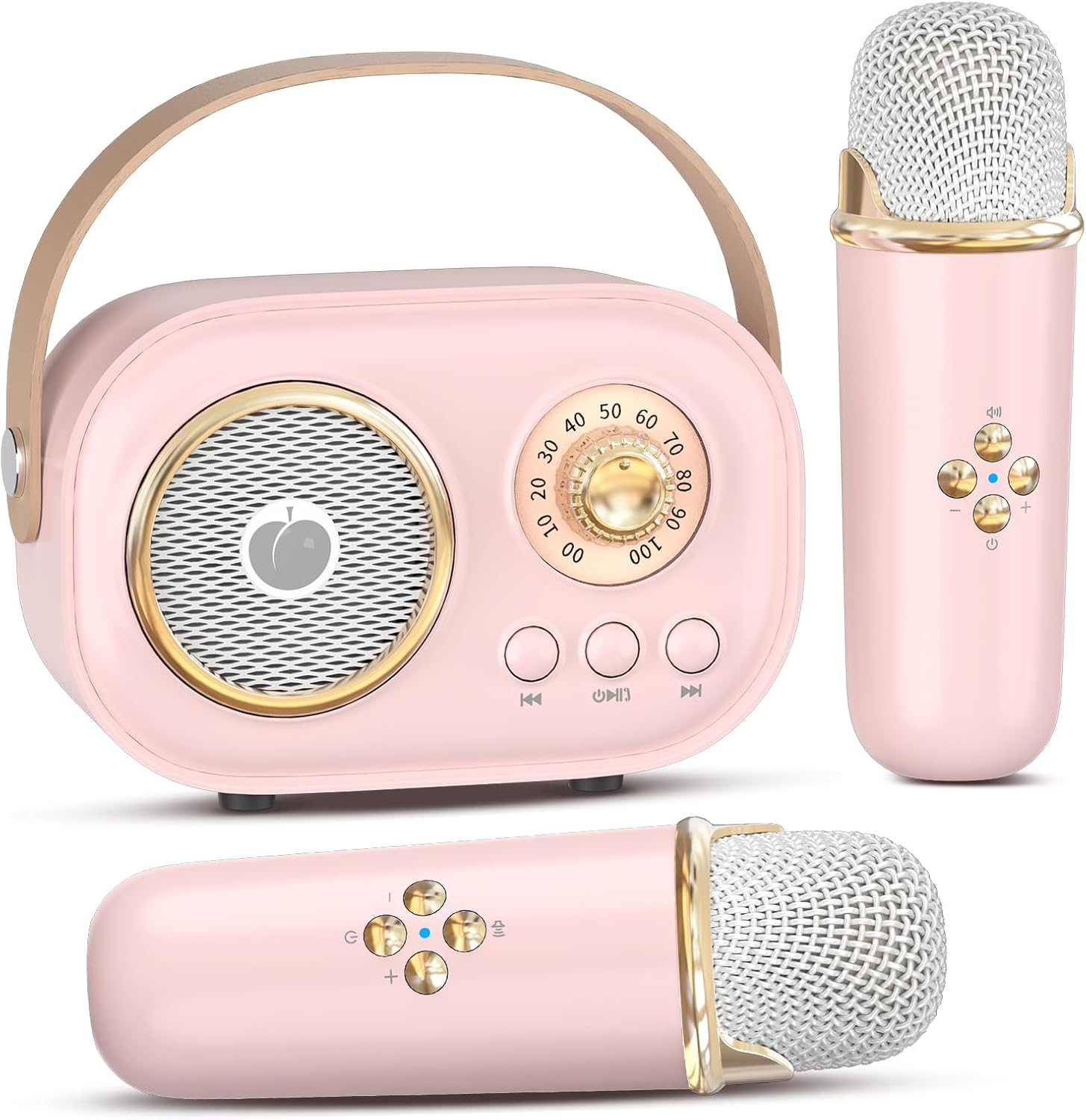Mini Karaoke Machine for Kids Adults,Portable Bluetooth Speaker with 2 Wireless Microphones, Gifts Toys for Girls 3, 4, 5, 6, 7, 8+ Years Old Toddler Teens Birthday Family Home Party (Pink)