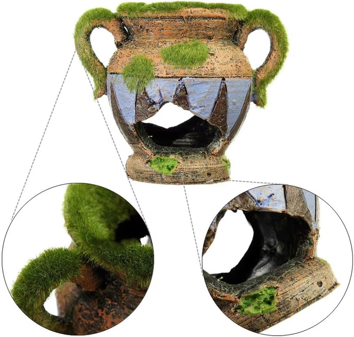 AIMALL Aquarium Moss Vase Landscape Decoration, Resin Fish and Shrimp Hiding Nest, Simulated Moss Flower Pot, 4.33 X 3.54 Inches for Aquarium Tank image number 5
