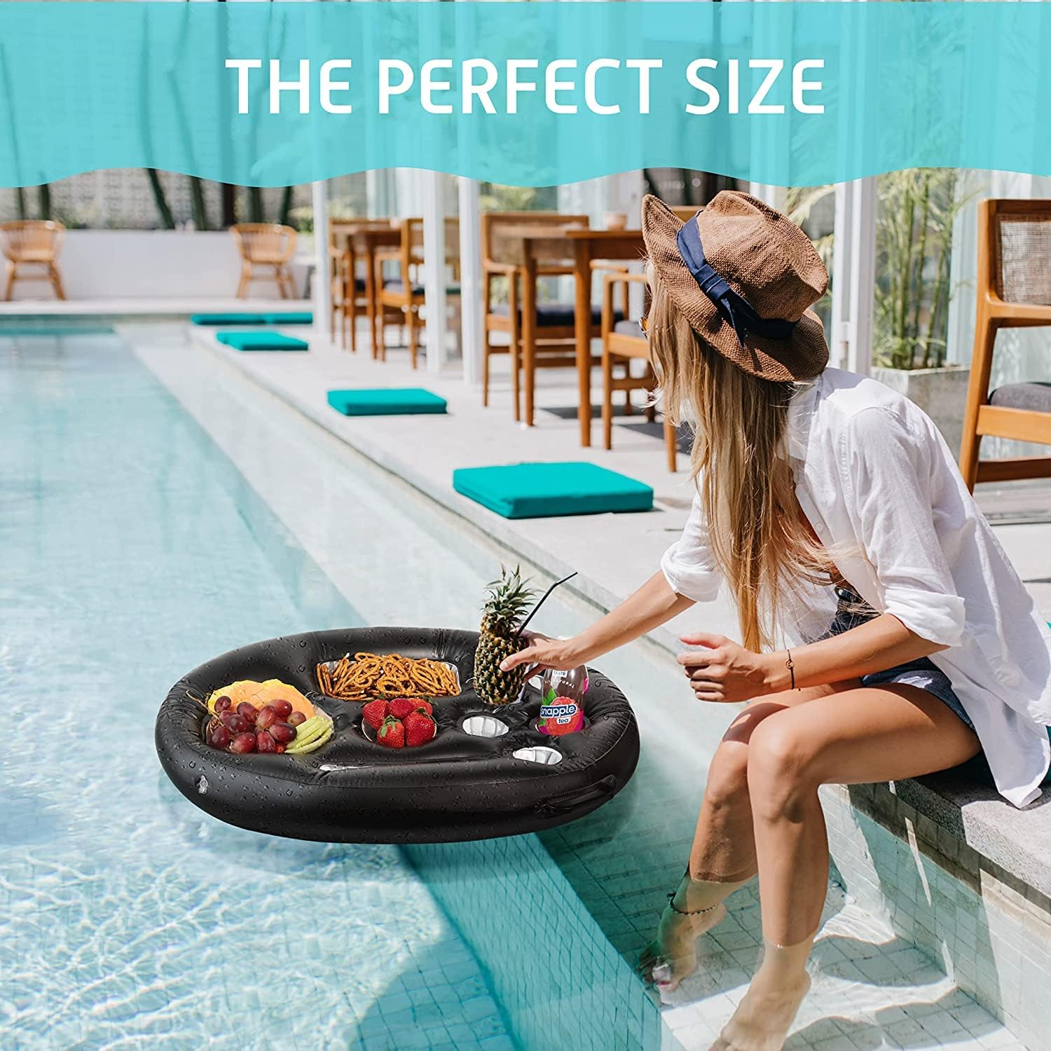 ZONETECH Zone Tech Inflatable Floating Drink Holder for Swimming Pool, Hot Tub for Adults - Buffet Serving Bar, Beverage, Fruit, Salad, Tablet, Cell Phone. (2 Pack) PA1-VAR image number 4