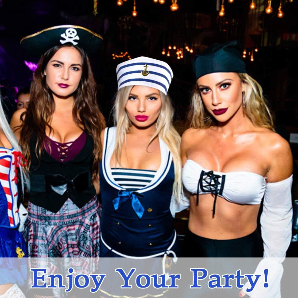Captain'S Hat, White Sailor Hats for Adults, Ideal Costume Accessories, Navy Hat for Sea Yacht Parties and Cosplay (2 Pack) image number 4