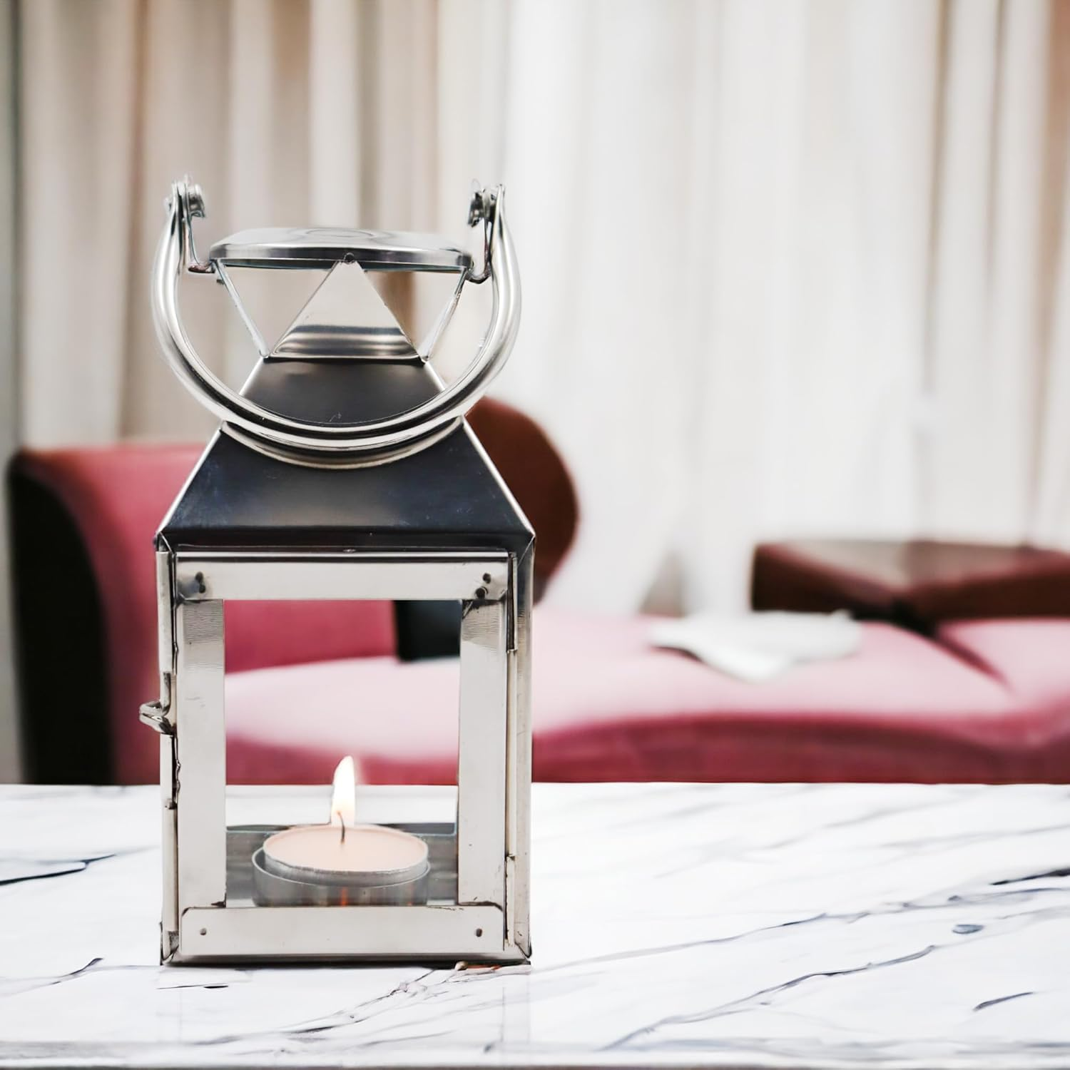 Hosley&reg; Classic Style Glass Stainless Steel Lantern with One Tealight Candle, Hanging Lantern Perfect for Home Decor, Wedding, Parties - Tealight Holder, 3 Inch Diameter(Pack of 1, 6.5 Inch Long) image number 6