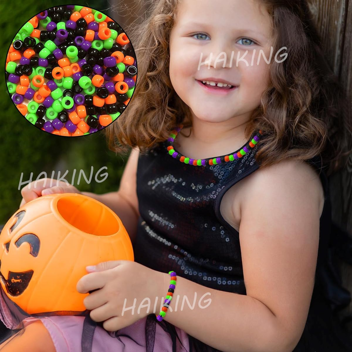 Halloween Pony Beads, 500 Pcs Mini Orange Green Purple and Black round Plastic Beads for DIY Bracelets, Necklace, Hair Braids, Making Crafts (5 X 7Mm) image number 5