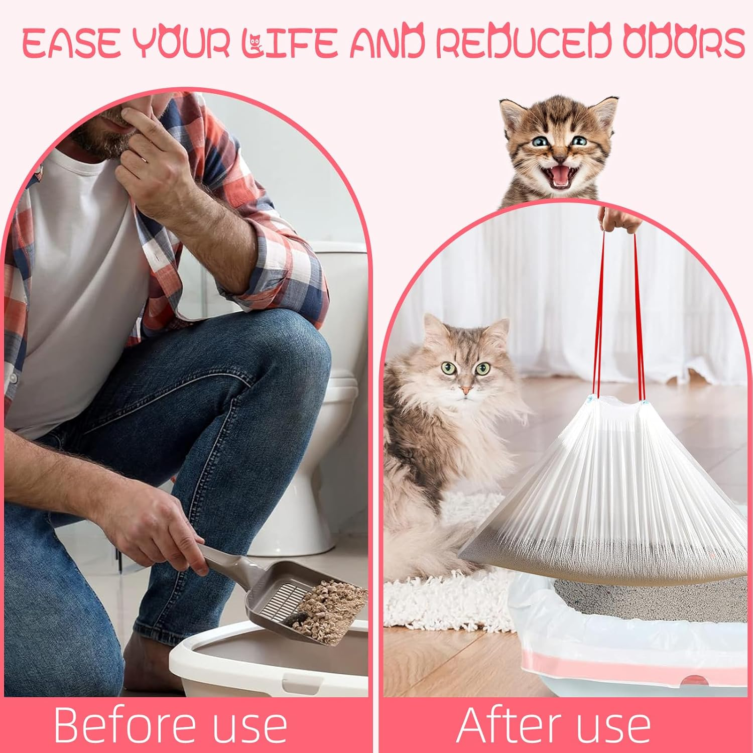 Cat Litter Box Liners, 120 Pack Kitty Bags, 21.6"X11.8" Unscented Drawstring Thick Disposable Litter Box Bags, Leak Proof for Litter Box image number 6